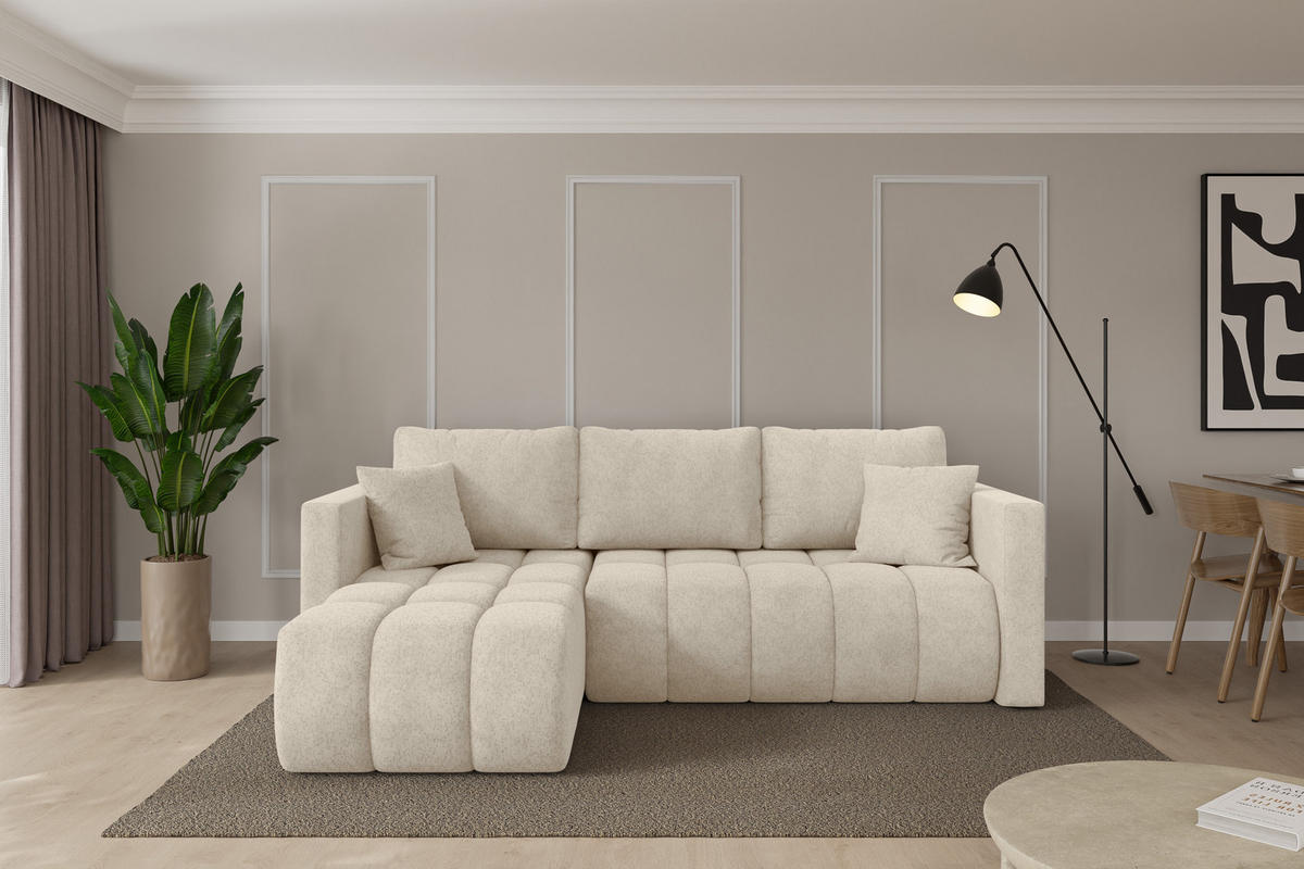 ROHOVÁ SEDAČKA s funkcí spaní, otoman vlevo GARD-L 226x146x85 krémová velur - černá/krémová, kompozitní dřevo/textil (226/146cm) - ALTDECOR