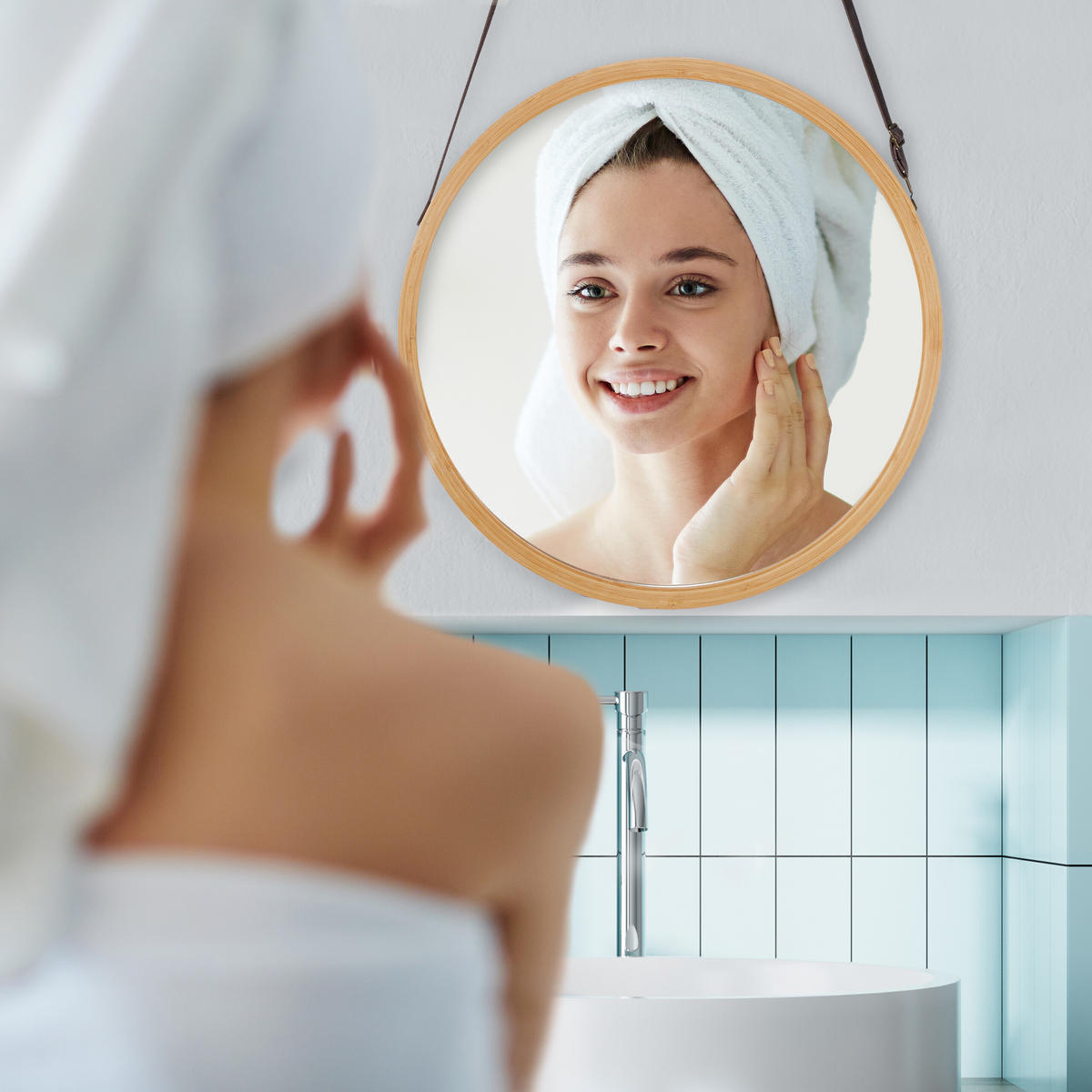 HÄNGESPIEGEL - Transparent, Glas/Holz (38/38/1.5cm) - Relaxdays