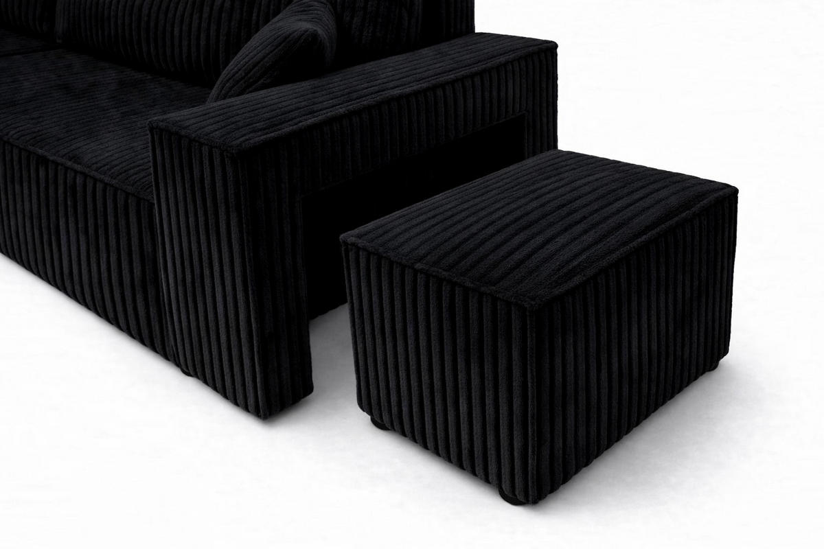 ECKSOFA Mit Schlaffunktion Und Pouf, Cordstoff Tilia, Schwarz, Links, Best L Mit Pouf - Schwarz, Holz (244/145cm) - Kaiser Möbel