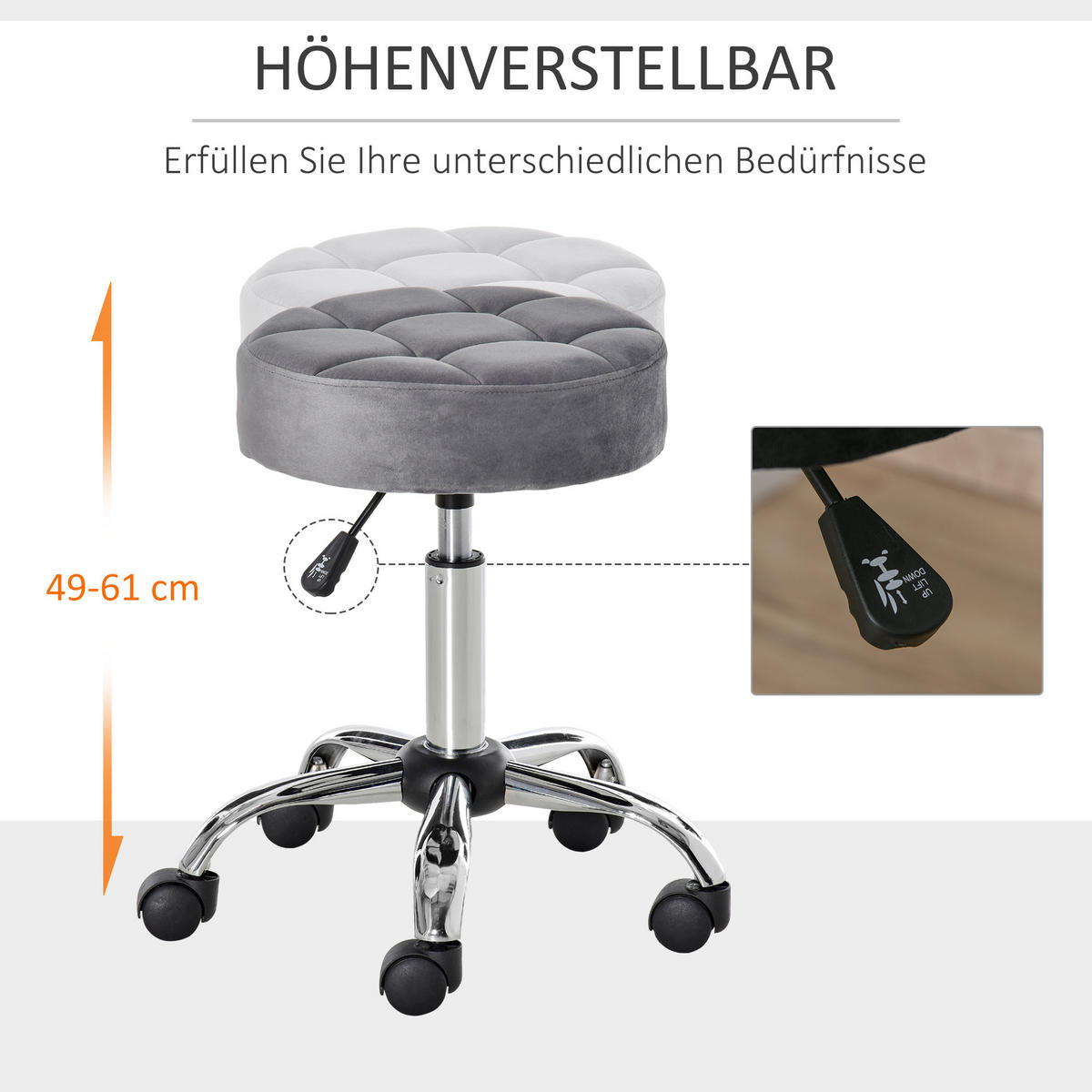 SALONSTUHL mit Rädern, Hellgrau - Hellgrau, Kunststoff (35/61/35cm) - HOMCOM