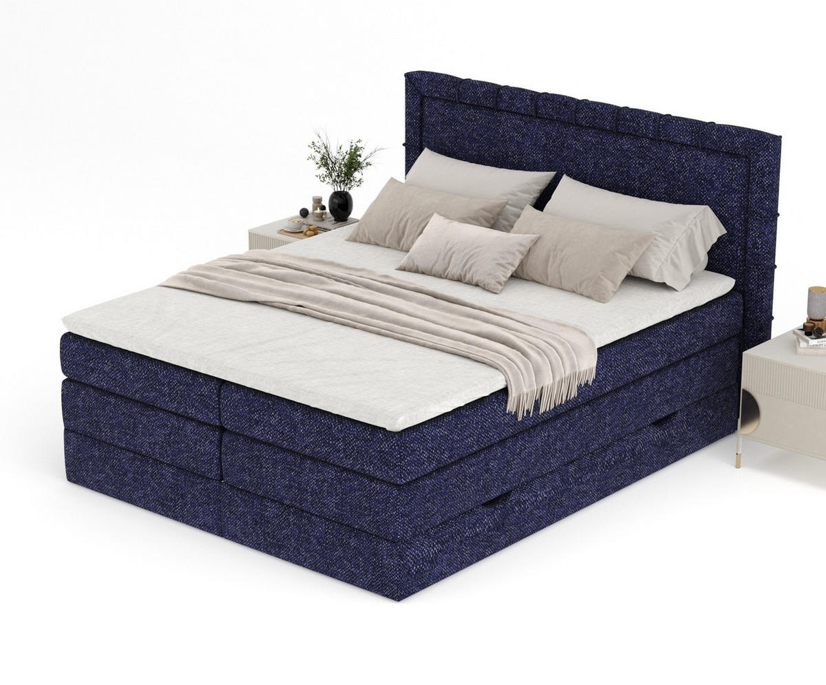 BOXSPRINGBETT Rosabel Marineblau 140/200 cm mit Matratze und Topper - Schwarz/Dunkelblau, Holz/Holzwerkstoff (140/200cm) - Maison de Reve