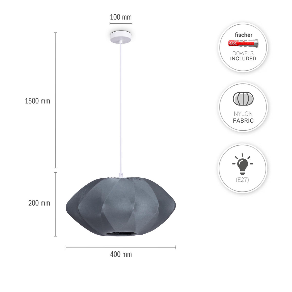 PENDELLEUCHTE Hugo Pd1 Jasmin - Weiß, Metall (40/40/22.9cm) - Paco Home
