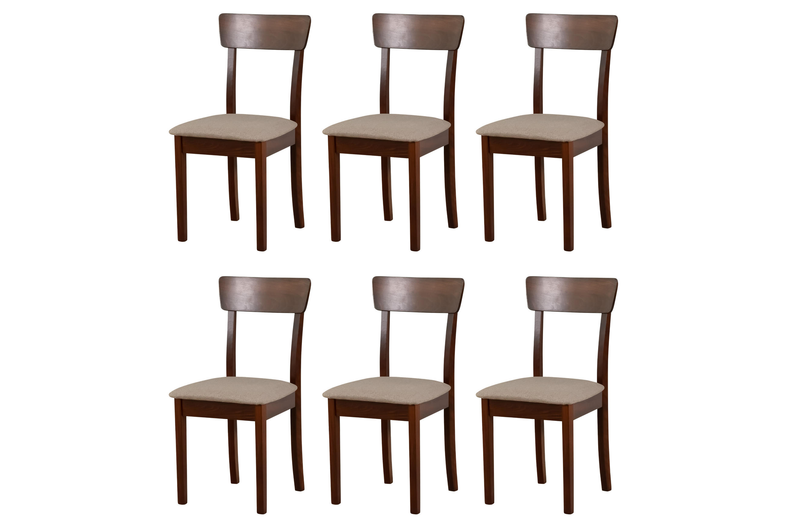 STUHL Hugo 1 (6er Set) - Graubraun/Nussbaumfarben, Holz (43/86/40cm) - Leaf Design