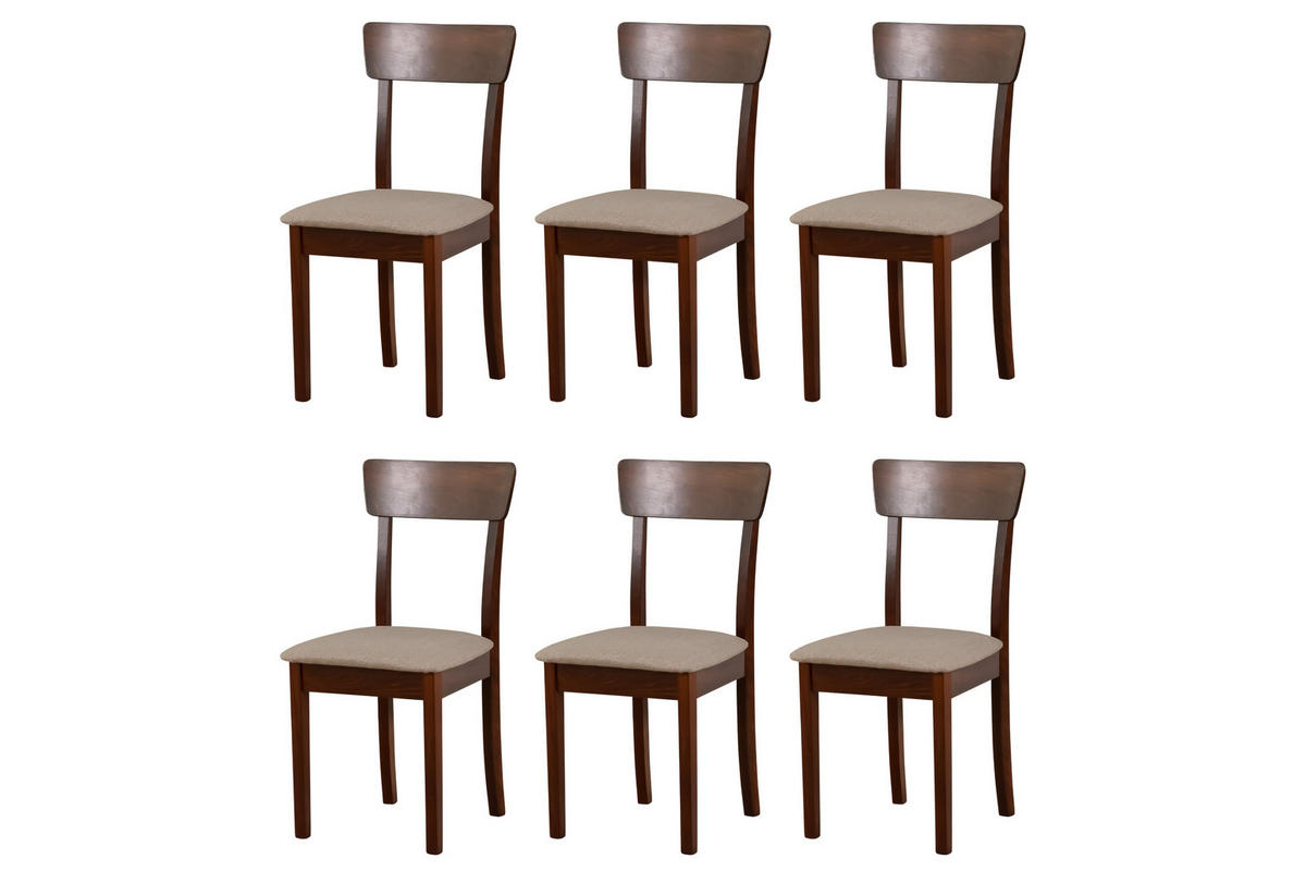 STUHL Hugo 1 (6er Set) - Graubraun/Nussbaumfarben, Holz (43/86/40cm) - Leaf Design