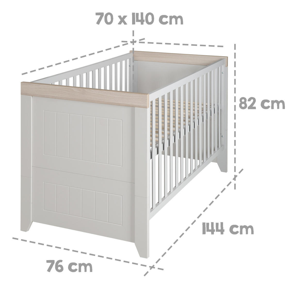 BABYBETT Helene 70 x 140 cm - Hellgrau, Holzwerkstoff (70/140cm) - Roba