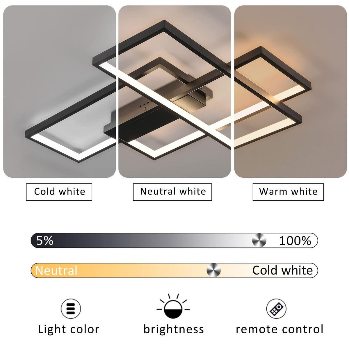 LED DECKENLEUCHTE Nerysiel 65/47/7.5 cm - Schwarz, Metall (65/47/7.5cm) - ZMH