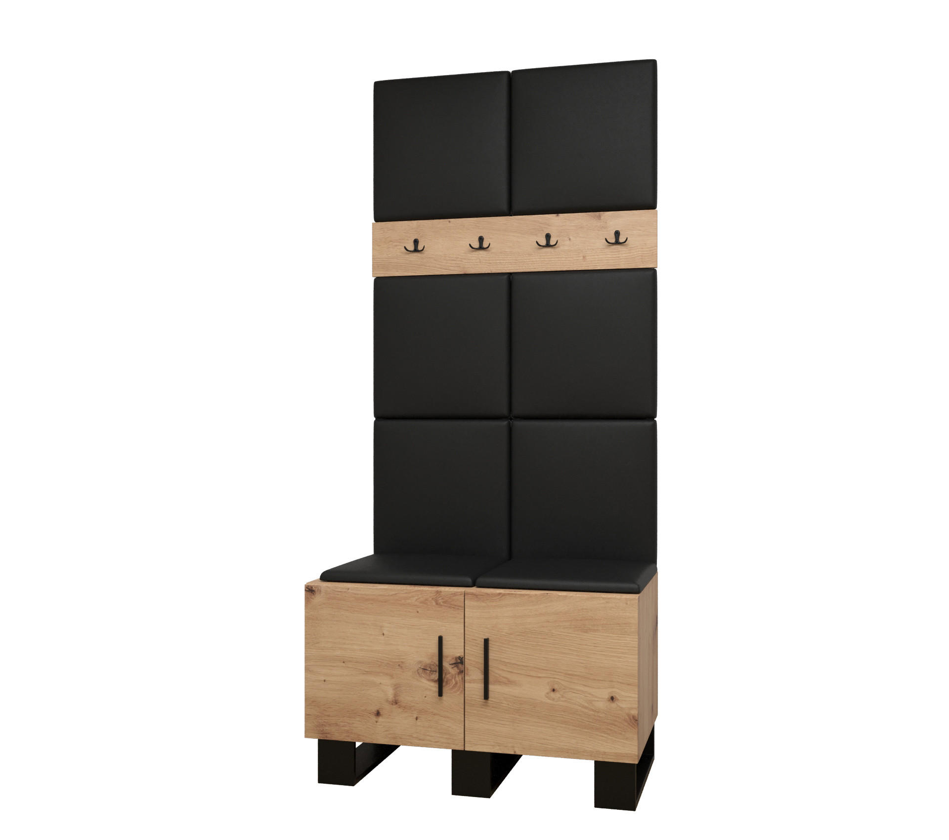 Abiks Möbel Garderoben-Set Eiche Artisan, Schwarz 84x196x45.6 cm