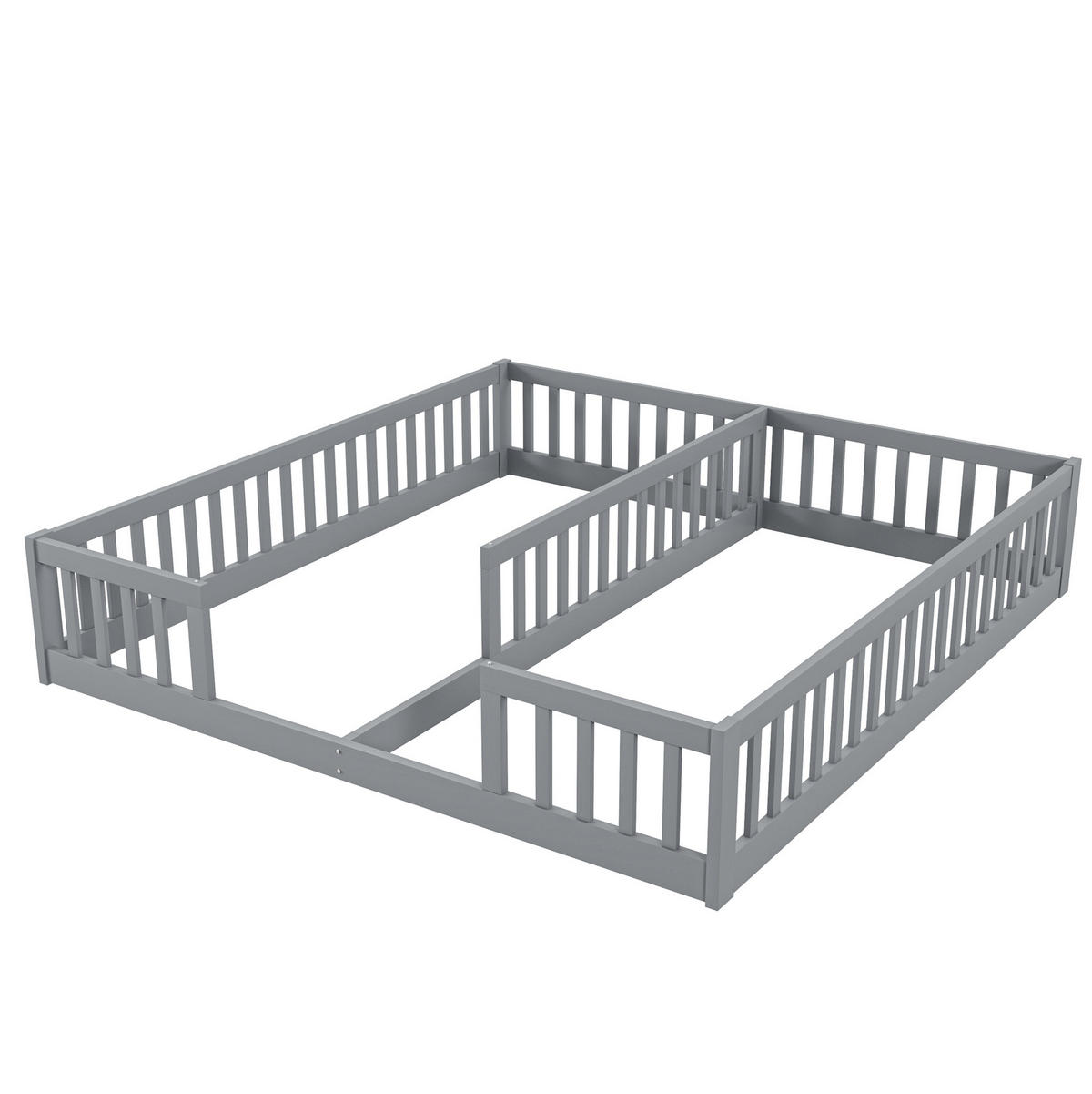 KINDERBETT aus Kiefer und MDF 90x200 cm Grau mit Sicherheitsgitter, bodennahes Doppelbett für 2 Kinder - Grau, Holzwerkstoff (90/200cm) - Modfu