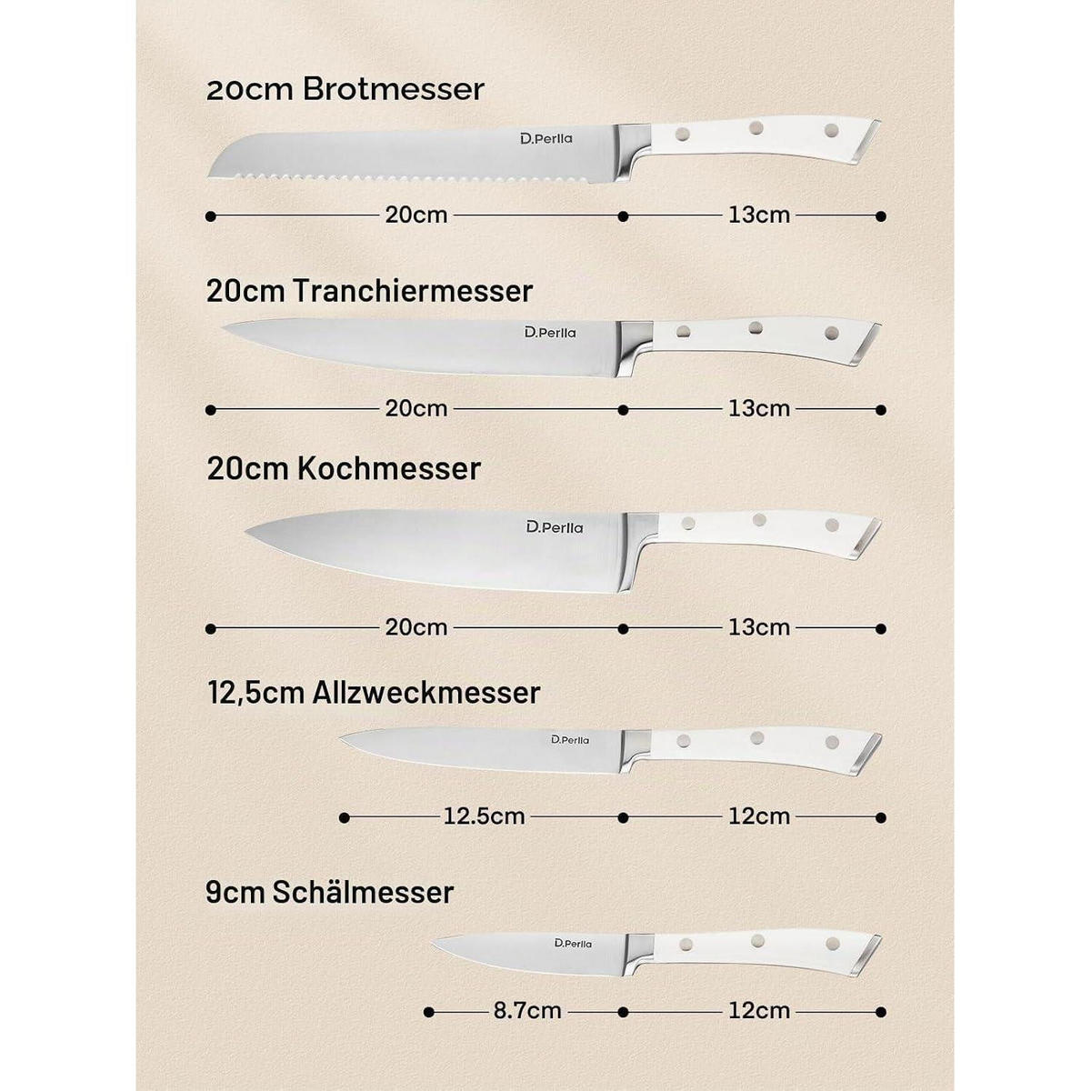 MESSERBLOCK Set 6-teilig Edelstahl Weiß - Weiß, Metall (15/14.5/21cm)