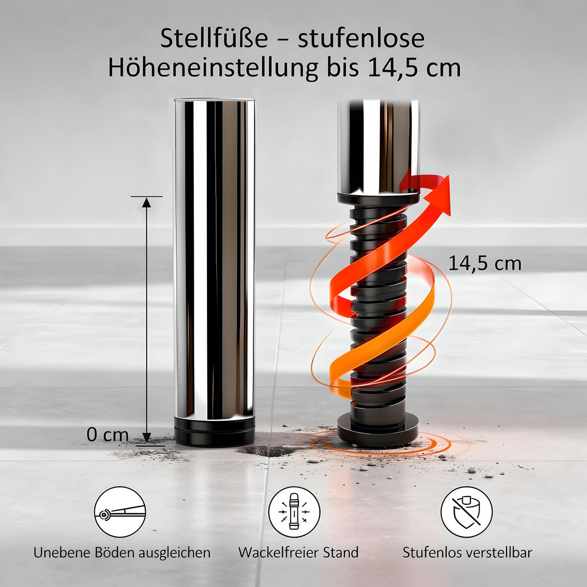 SCHREIBTISCH VST1 100 x 80 cm Schwarz – höhenverstellbar - Chromfarben/Schwarz, Holzwerkstoff (100/80/75.5cm) - Versee