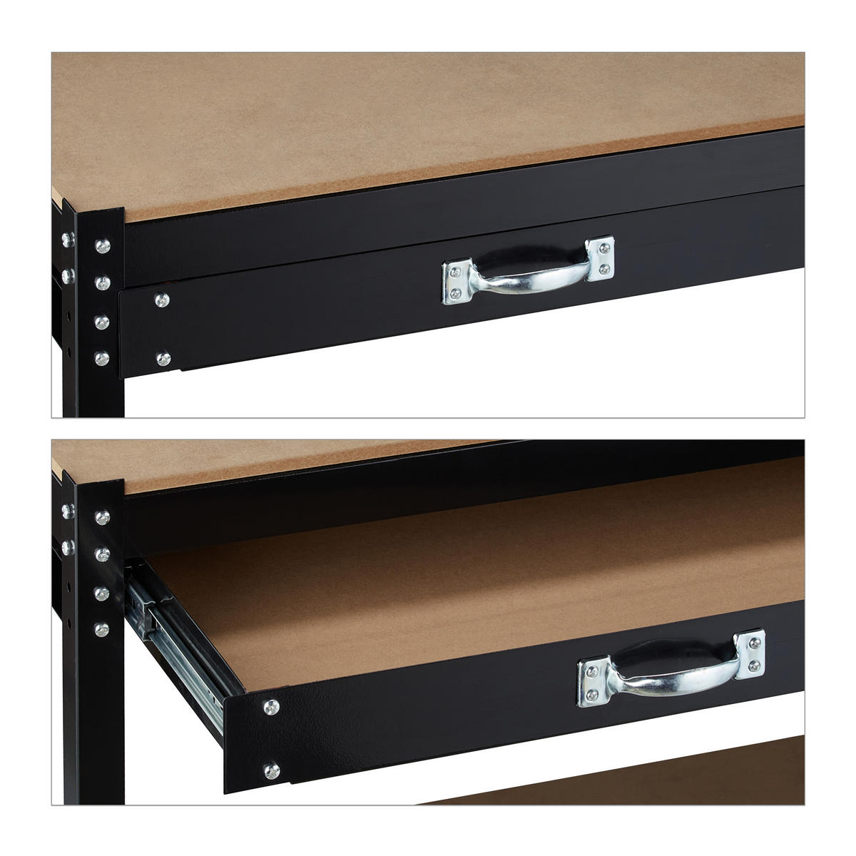 WERKBANK - Schwarz, Holzwerkstoff/Metall (121/90.5/63.5cm) - Relaxdays