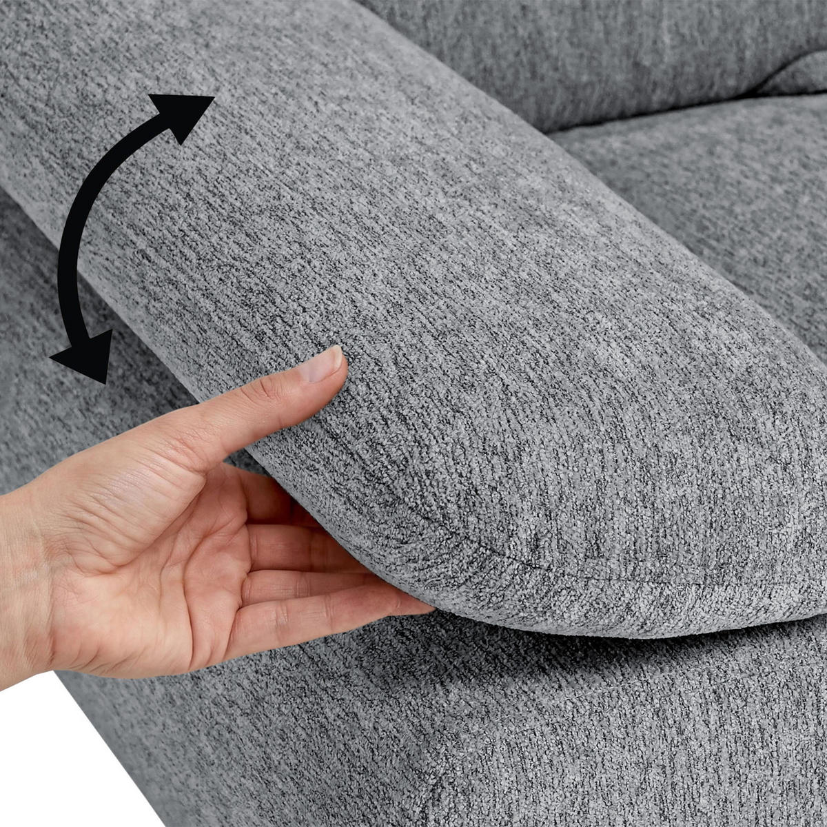 ECKSCHLAFSOFA Sora Mini mit verstellbaren Kopfstützen und Schlaffunktion, Chenille-Stoff, Grau, Rechts - Schwarz/Grau, Textil (190/285cm) - Beautysofa