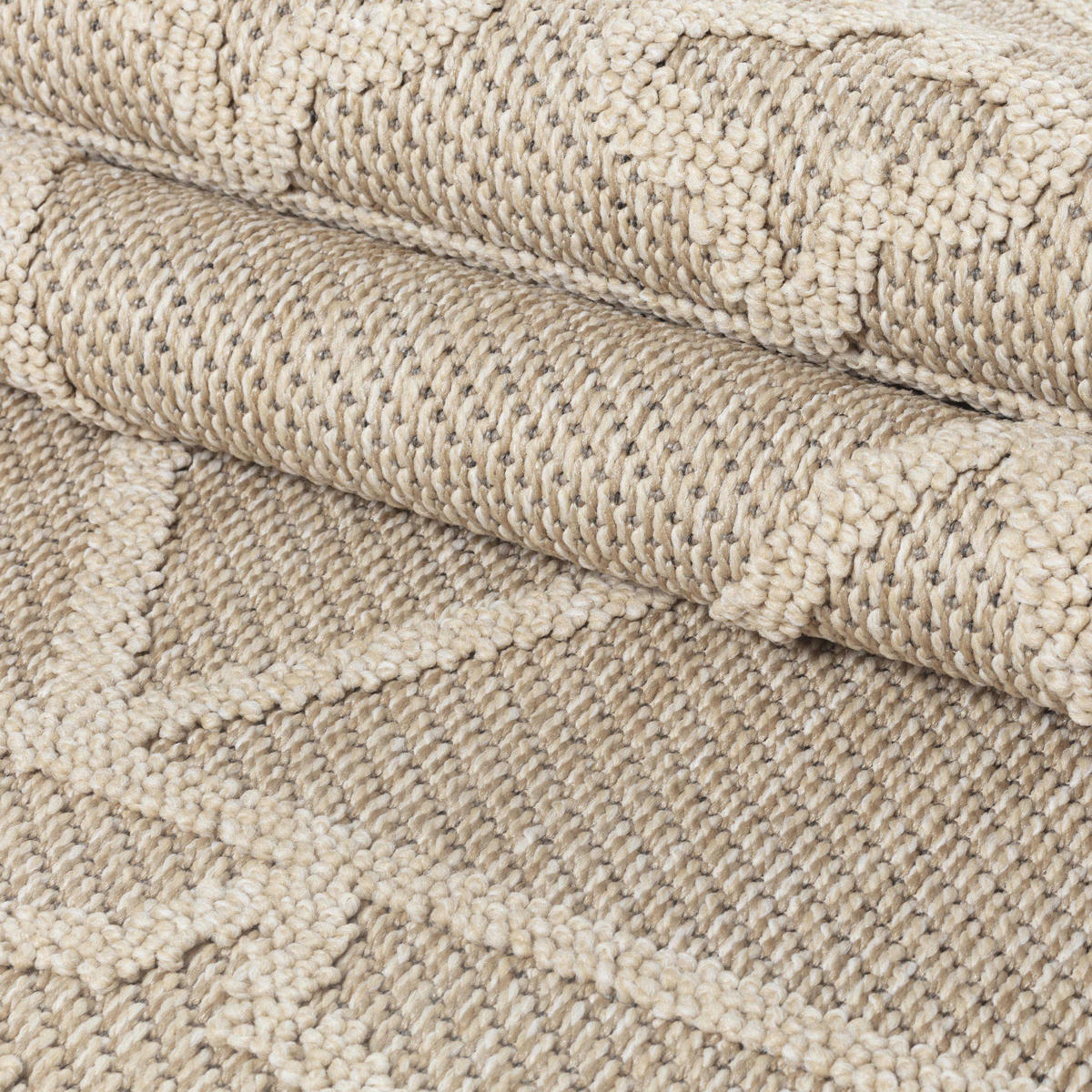 TEPPICH Outdoor Flachgewebe Berber-Muster Polypropylen Terrasse Beige Läufer 80x250 - Beige, Textil (80/250cm) - KADIMA DESIGN