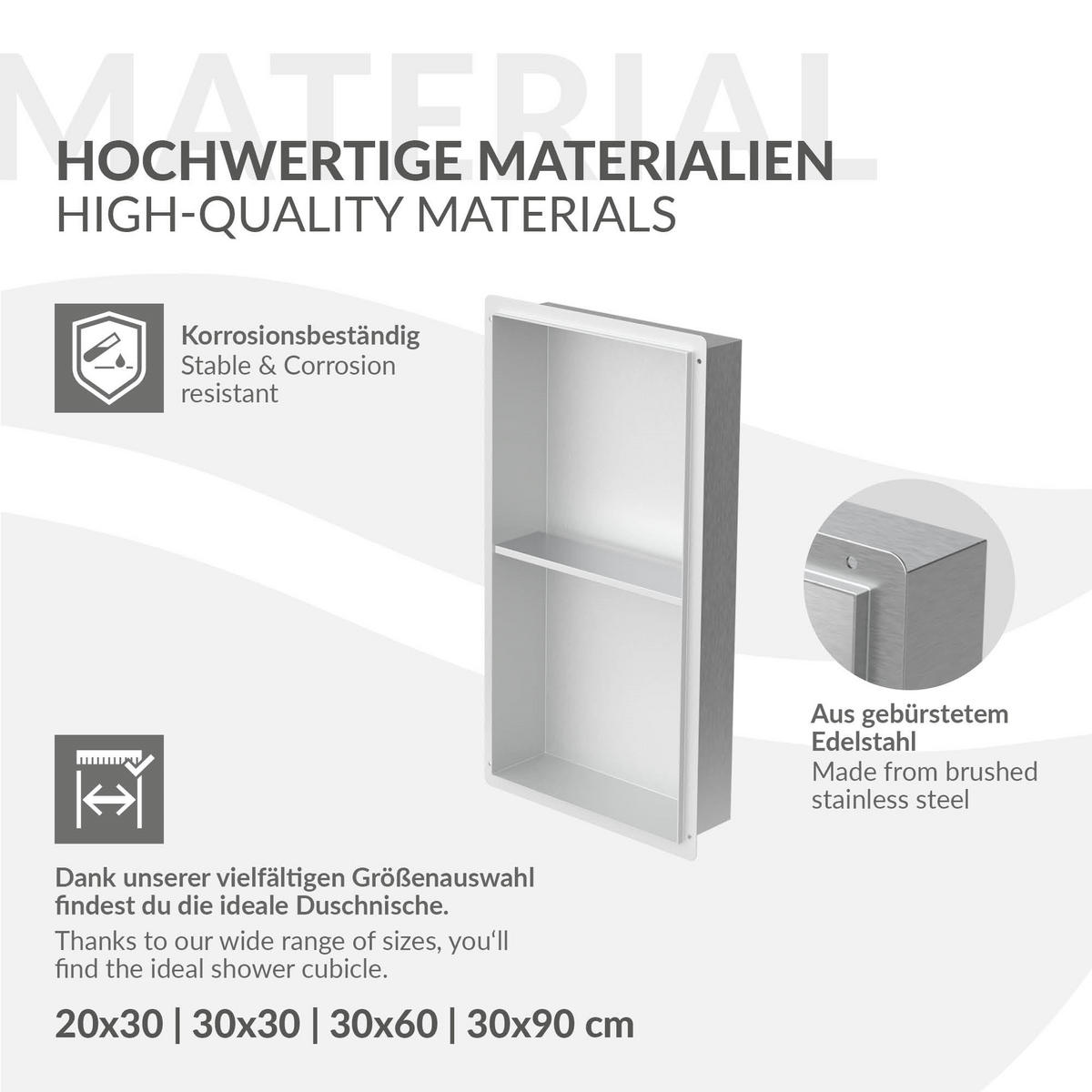 DUSCHNISCHE Doppel Silber 30/60 cm randlos - Silberfarben, Metall (30/60/10cm) - LuxeBath