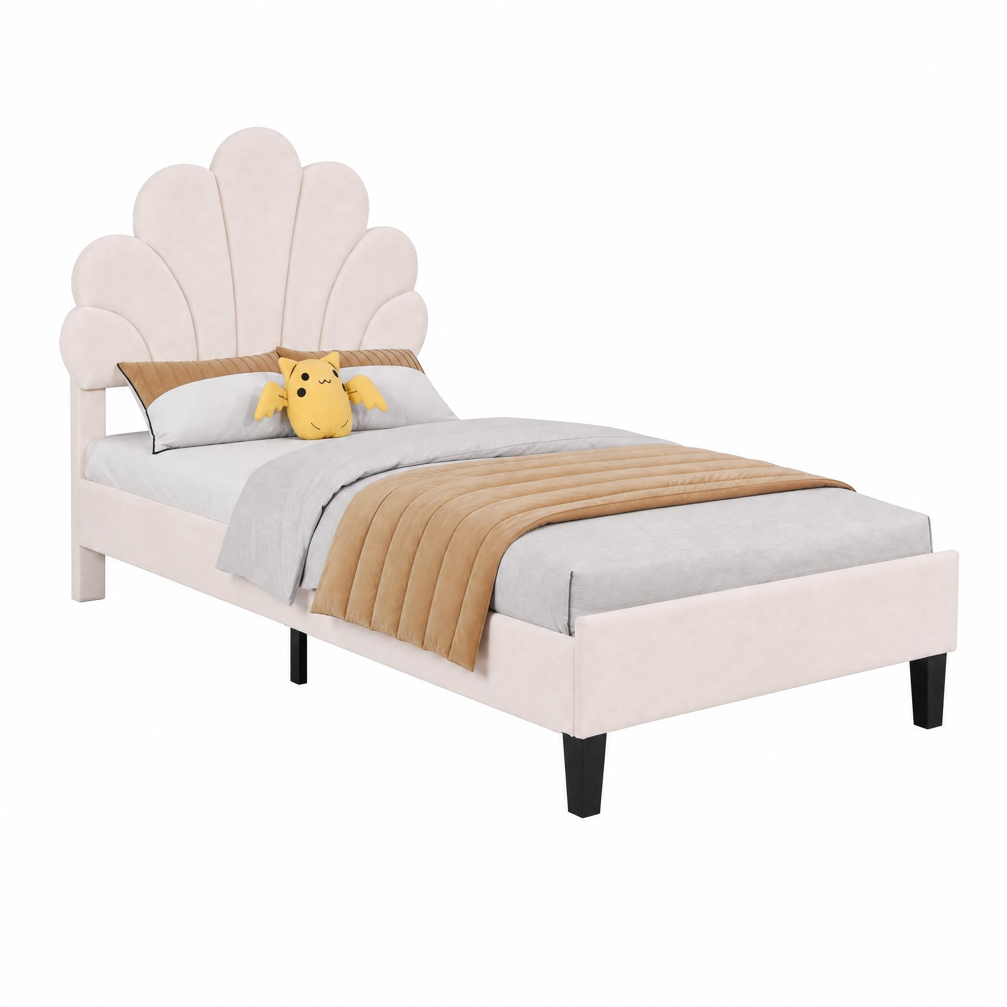 POLSTERBETT mit Blumen-Kopfteil 90x200 cm Samt Beige - Beige, Holz (90/200cm) - Meubliv