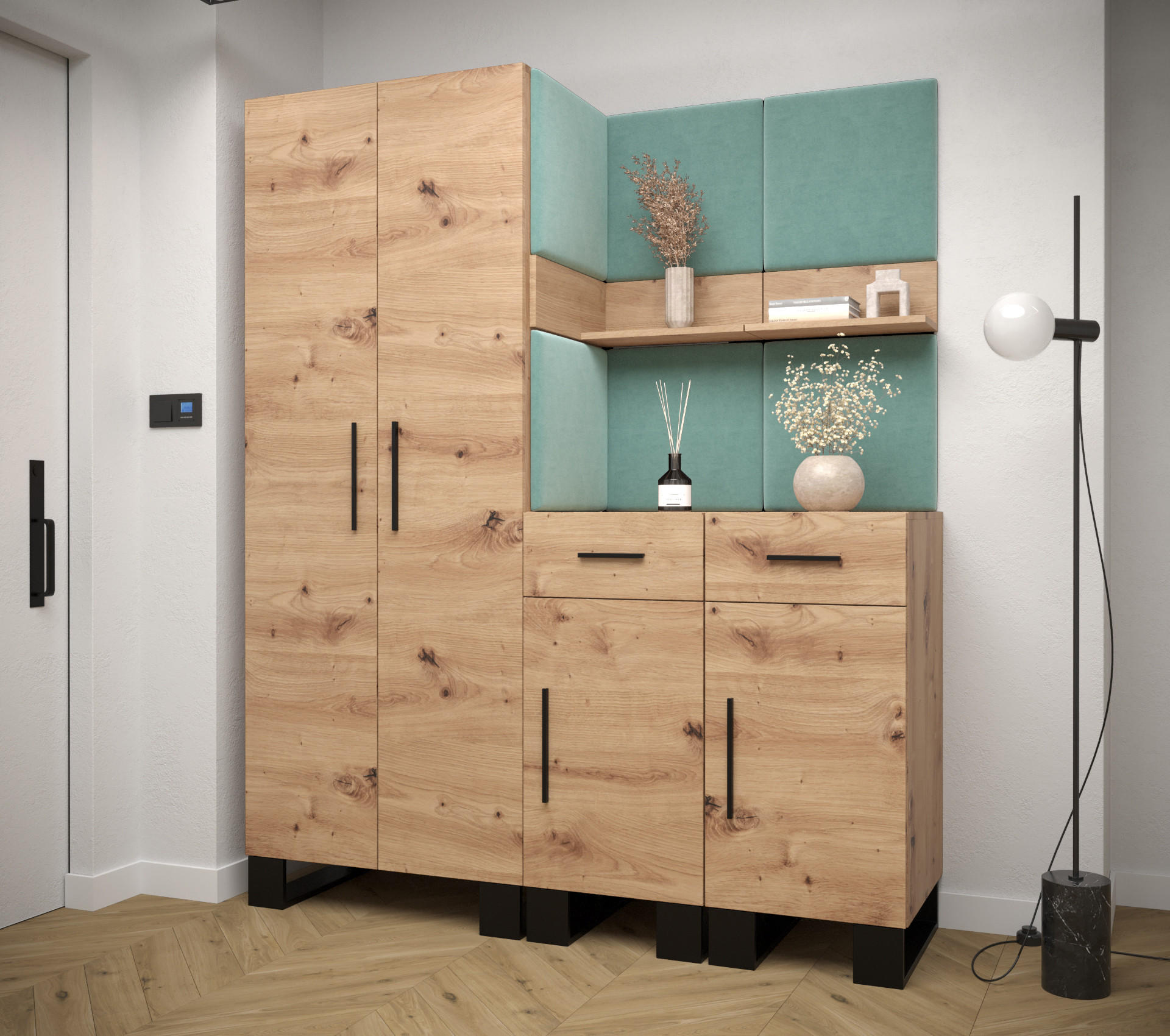 GARDEROBEN-SET 196/158/45,6 - Schwarz/Eiche Artisan, Holz/Kunststoff (158/196/45.6cm) - Abiks Möbel