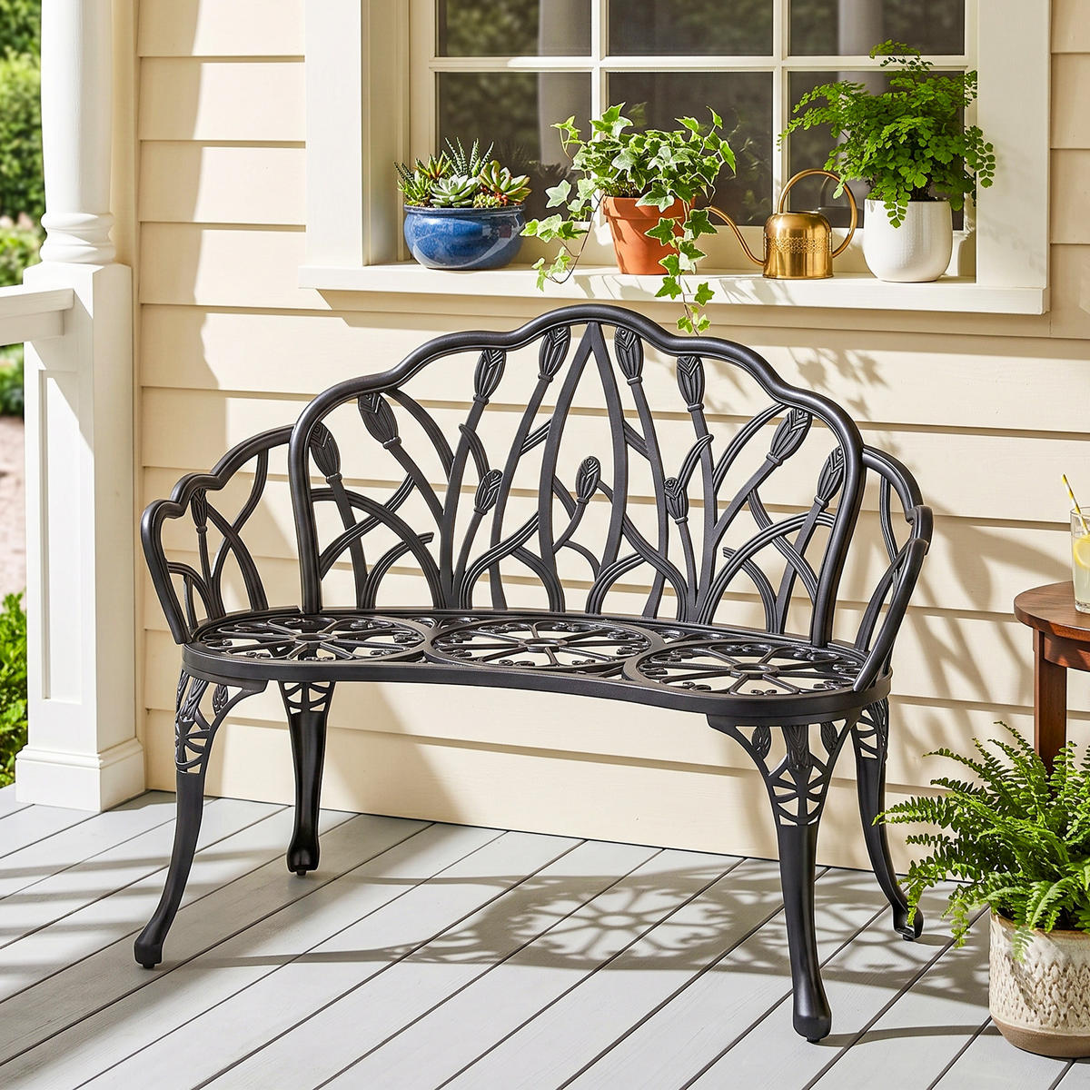 GARTENBANK Gussaluminium Schwarz - Schwarz, Metall (57/78/99cm) - Outsunny