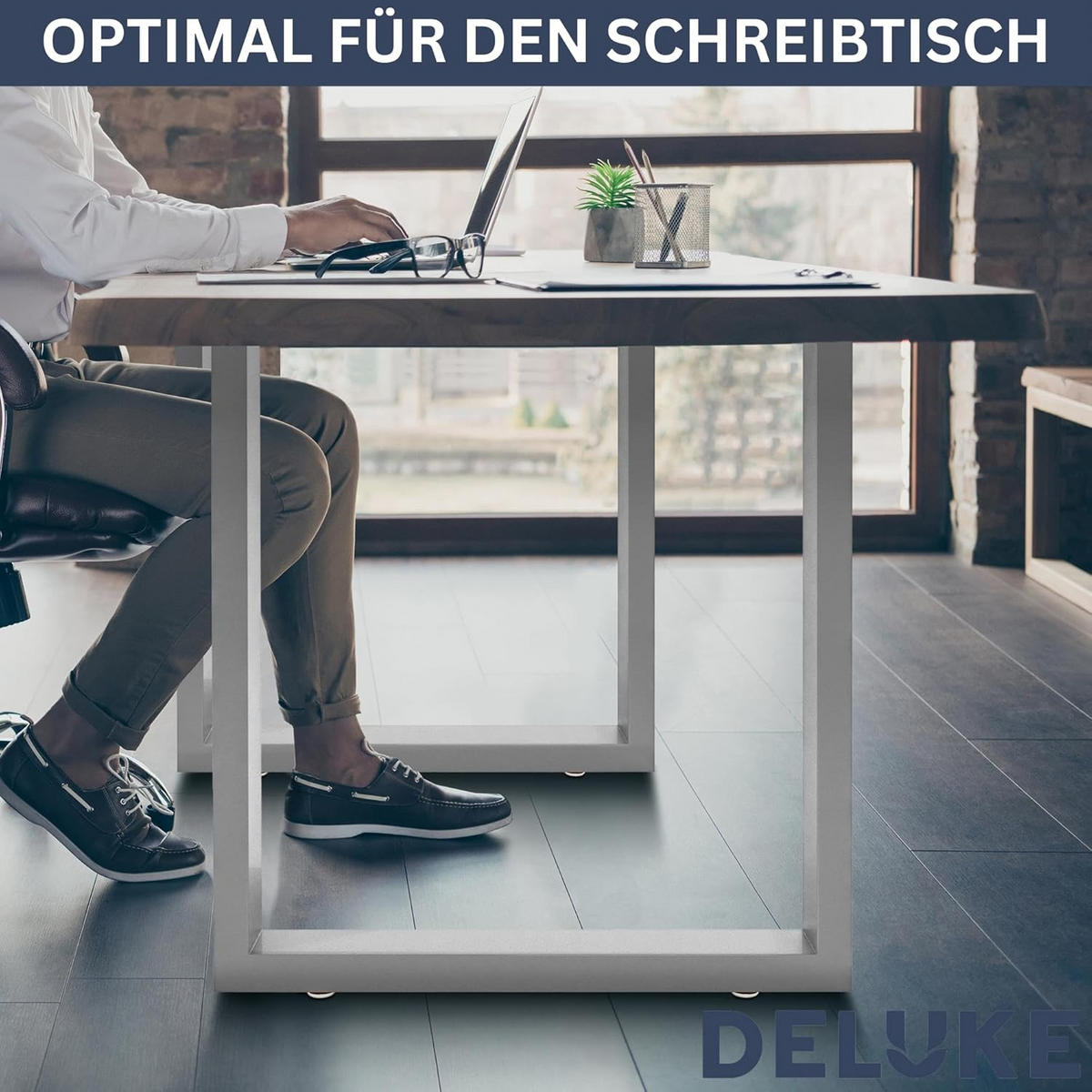 TISCHBEINE Metall CERMO Silber | 72x90cm HxB | 2er Set | inkl. Schrauben + Bodenschoner - Silberfarben, Metall (90/72/8cm) - DELUKE