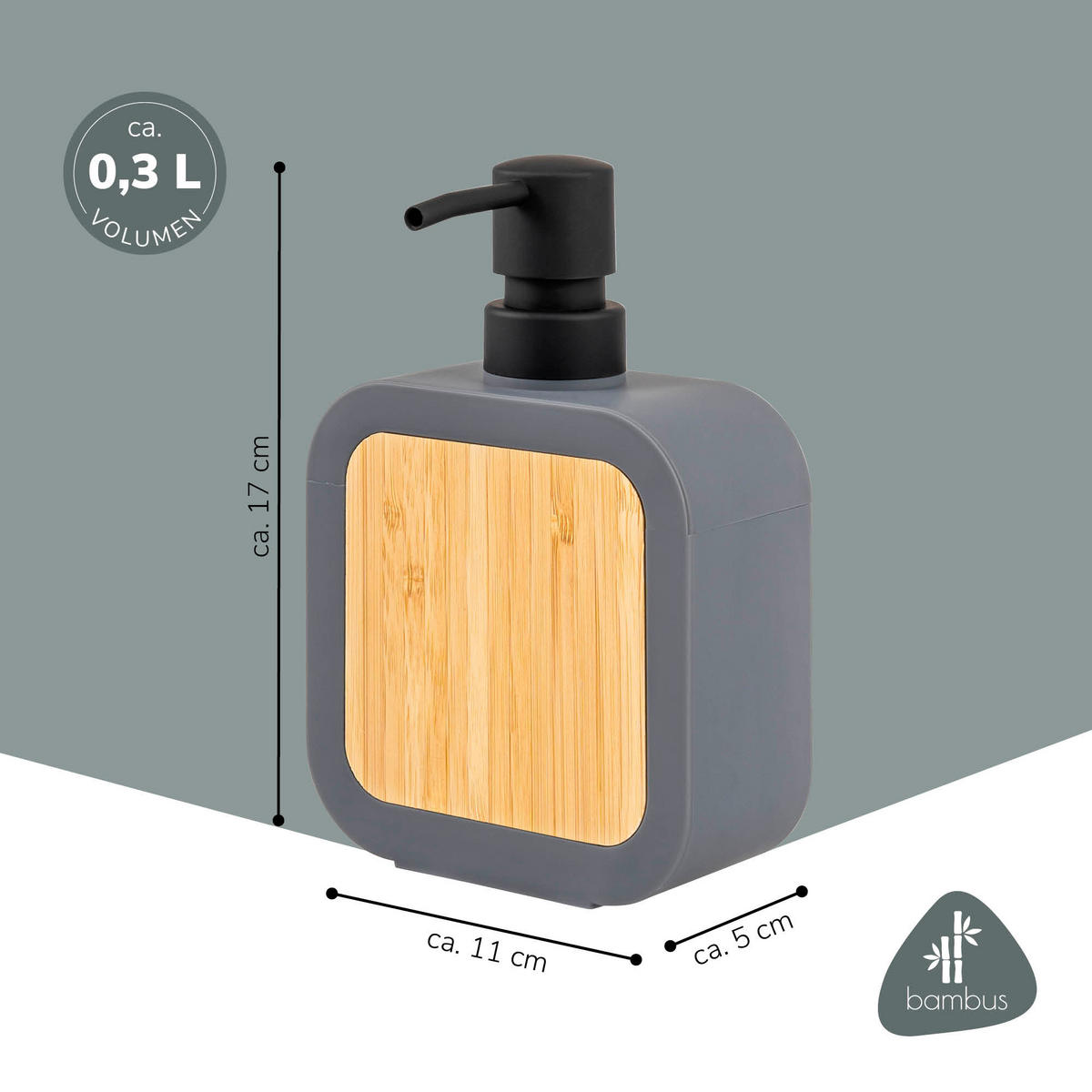 SEIFENSPENDER 300 ml, grau - Grau, Kunststoff (11/17/5cm) - eluno