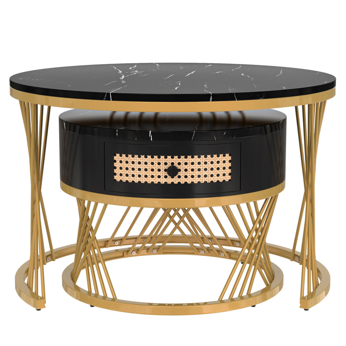 COUCHTISCHSET 2er-Set Rund Schwarz - Schwarz, Holzwerkstoff/Metall (70/70/45.5cm) - Urban Meuble