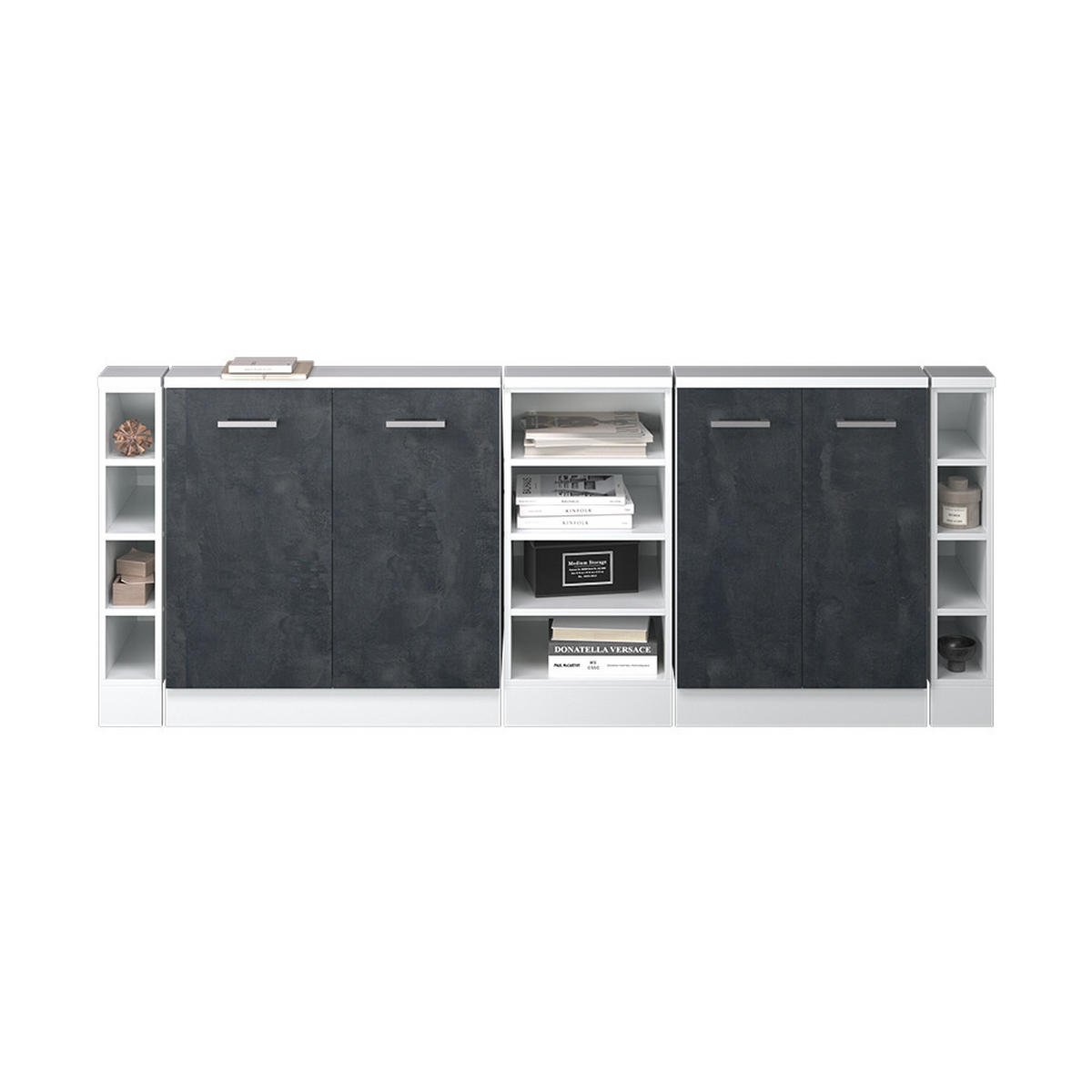 DACHSCHRÄGENSCHRANK-SET Rion Schwarz Beton 5er Set - Schwarz, Holzwerkstoff (210/81.6/46cm) - Vicco