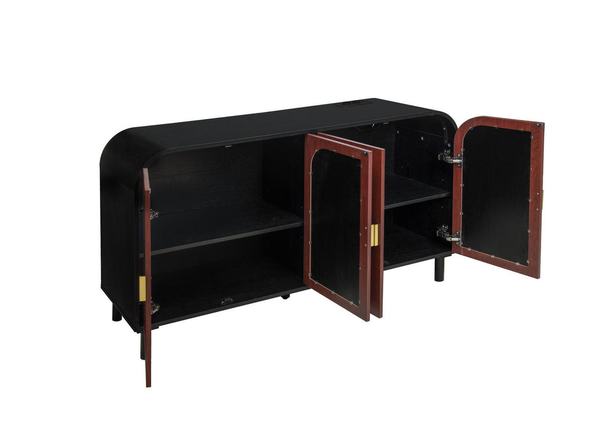 SIDEBOARD DE-38098 150/40/80 cm mit 4 Türen und Soft-Close Rotbraun - Schwarz, Holzwerkstoff (150/80/40cm) - ComfortXL