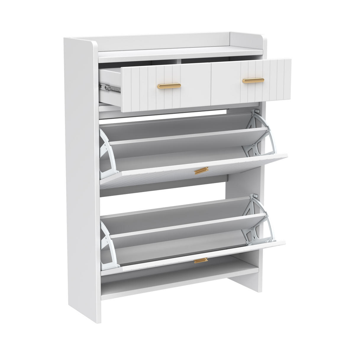 BOTNÍK úzký se 2 výklopnými přihrádkami a zásuvkami, moderní - bílá, kompozitní dřevo (75/108.5/24cm) - Urban Meuble