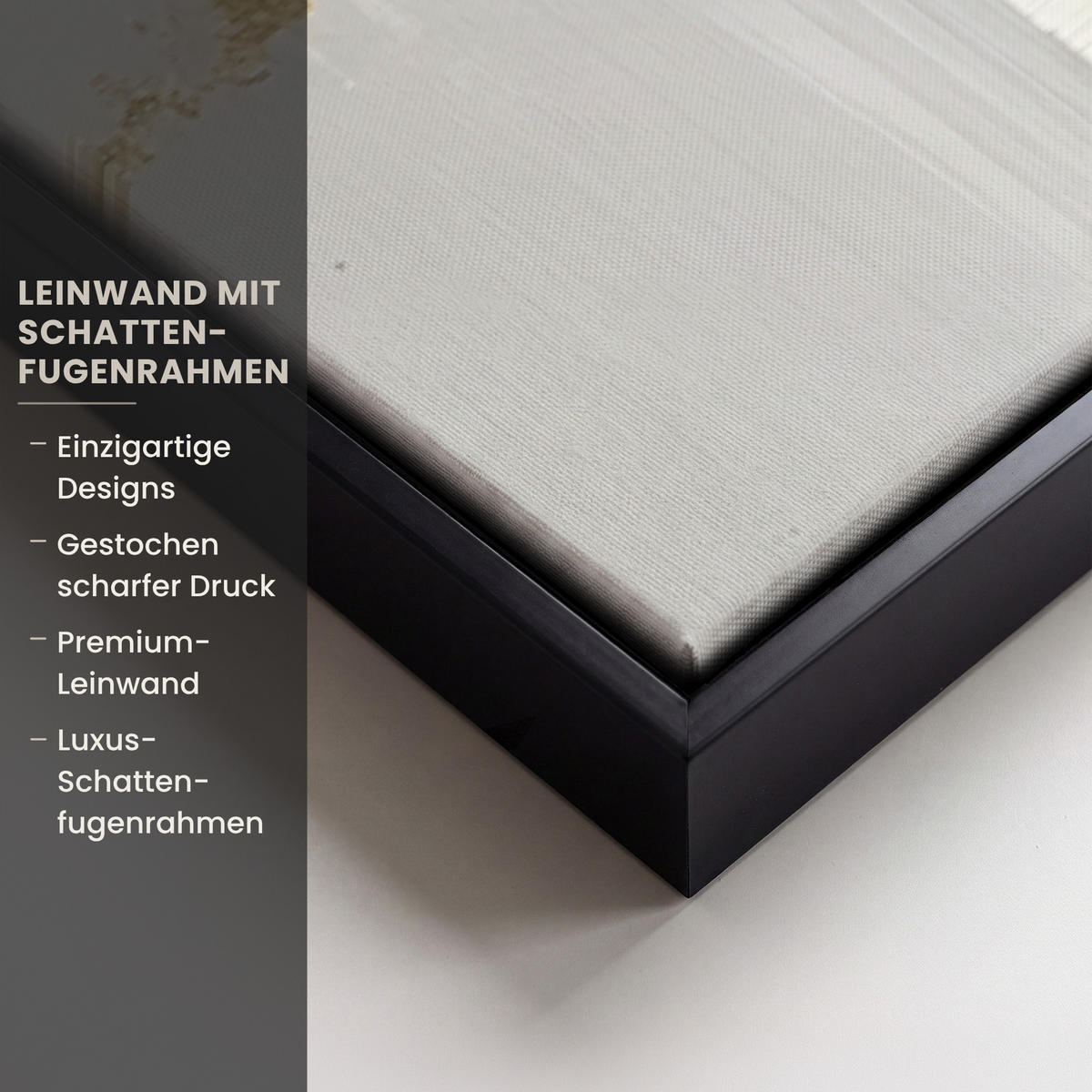 LEINWAND Bilder mit Rahmen - Gold - Rechtecke - Kreise - Abstrakt - 150x100 - Weiß, Textil (150/100cm) - MuchoWow