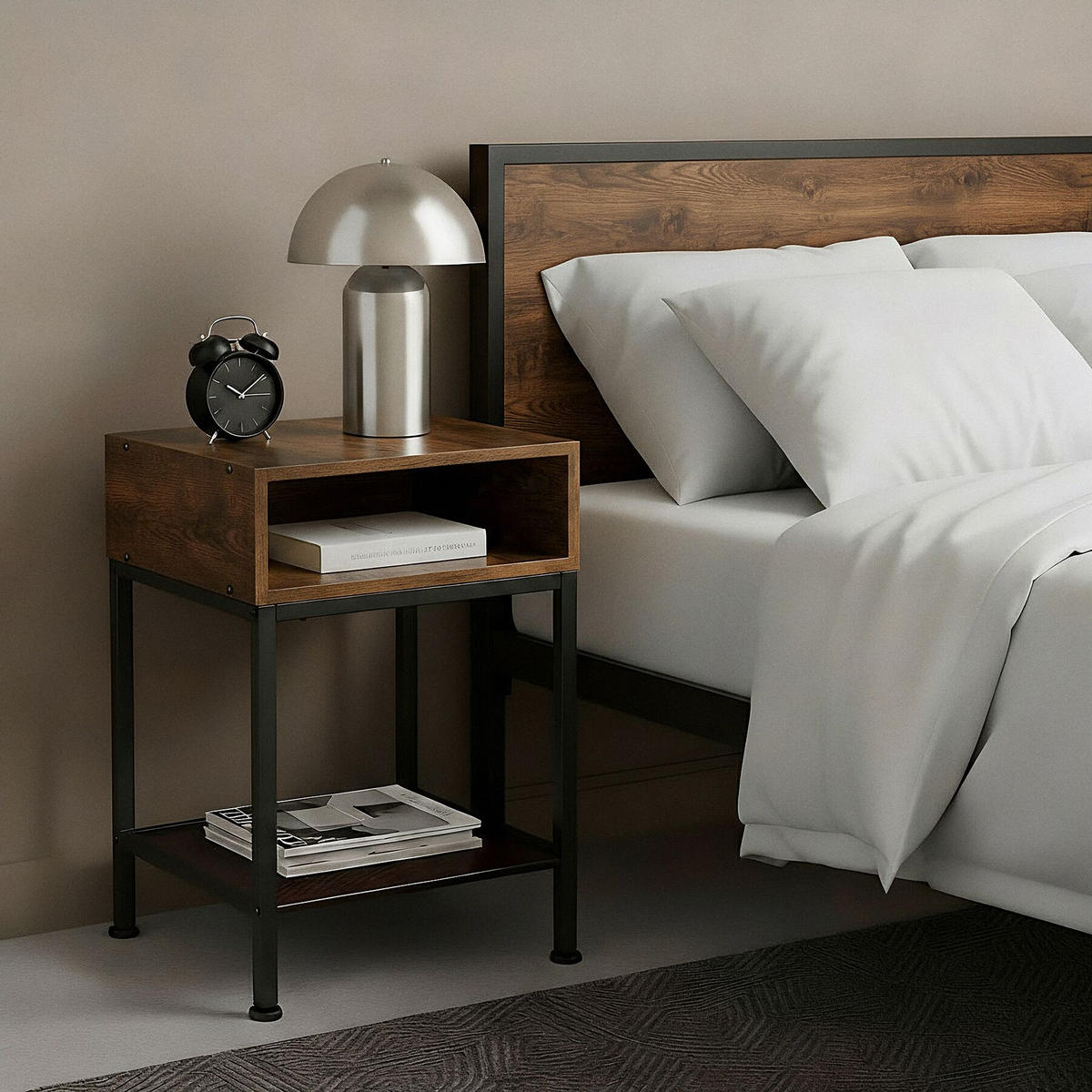 NACHTSCHRANK Harlow, 40,5 x 40,5 x 59 cm, Industrial Holz dunkel, rustikal - Rostfarben, Holzwerkstoff (40.5/59/40.5cm) - tectake