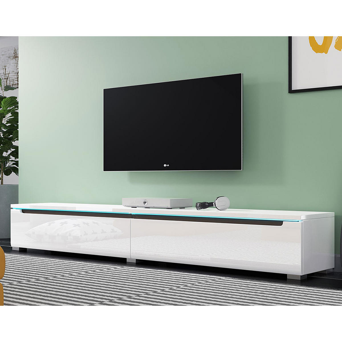 LOWBOARD Duna weiß / weiß Hochglanz 180 / 33 / 26cm - Weiß, Holz/Holzwerkstoff (180/26/33cm) - Feldmann-Wohnen