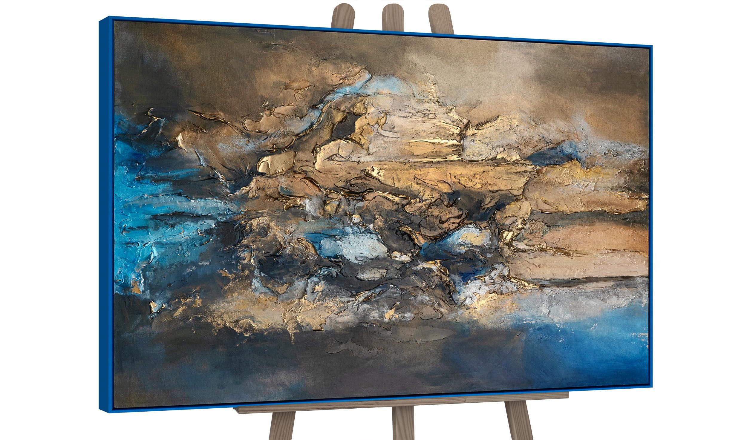 GEMÄLDE Elegante Abstraktion II Schattenfugenrahmen Blau 120x80 cm - Blau, Holz (120/80cm) - YS-art gallery