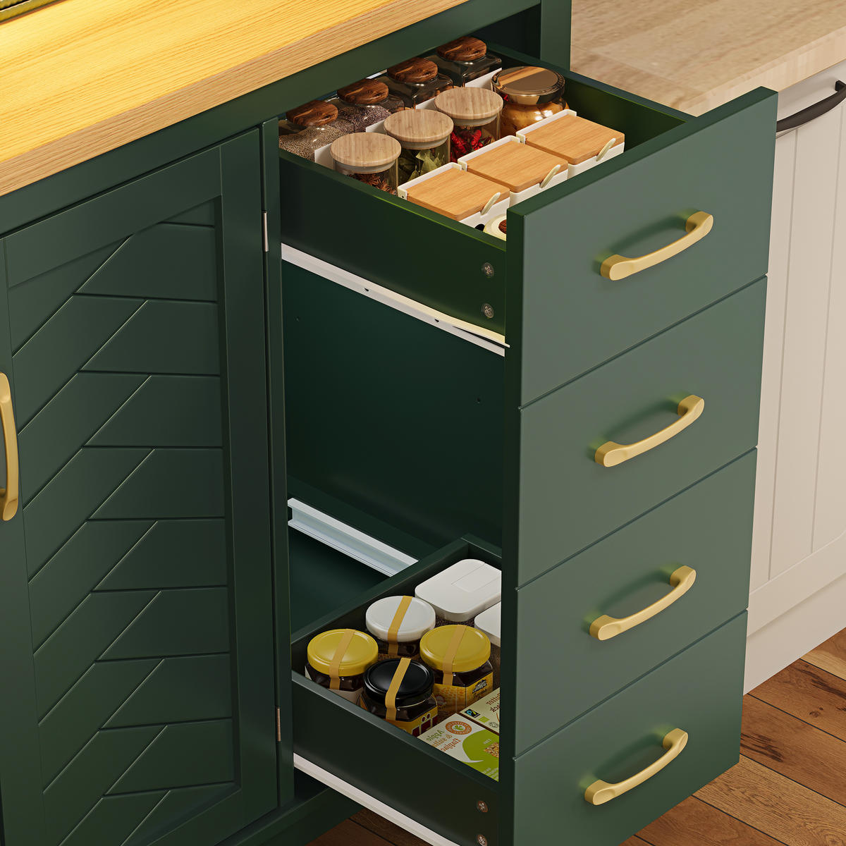 KÜCHENSCHRANK LED 105.5x40x180Cm 4 Türen Grün - Grün, Holzwerkstoff (105.5/180/40cm) - FLIEKS