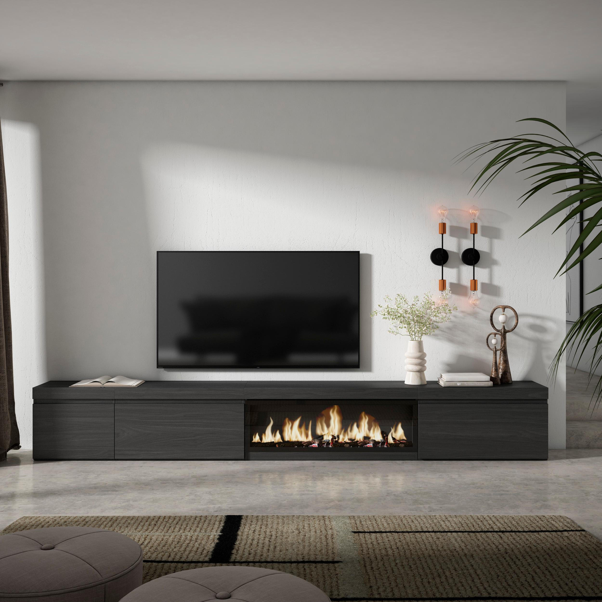 TV-SCHRANK Elektrokamin XXL, schwarz, 317/35/45cm - Schwarz, Holzwerkstoff (317/45/35cm) - Skraut Home