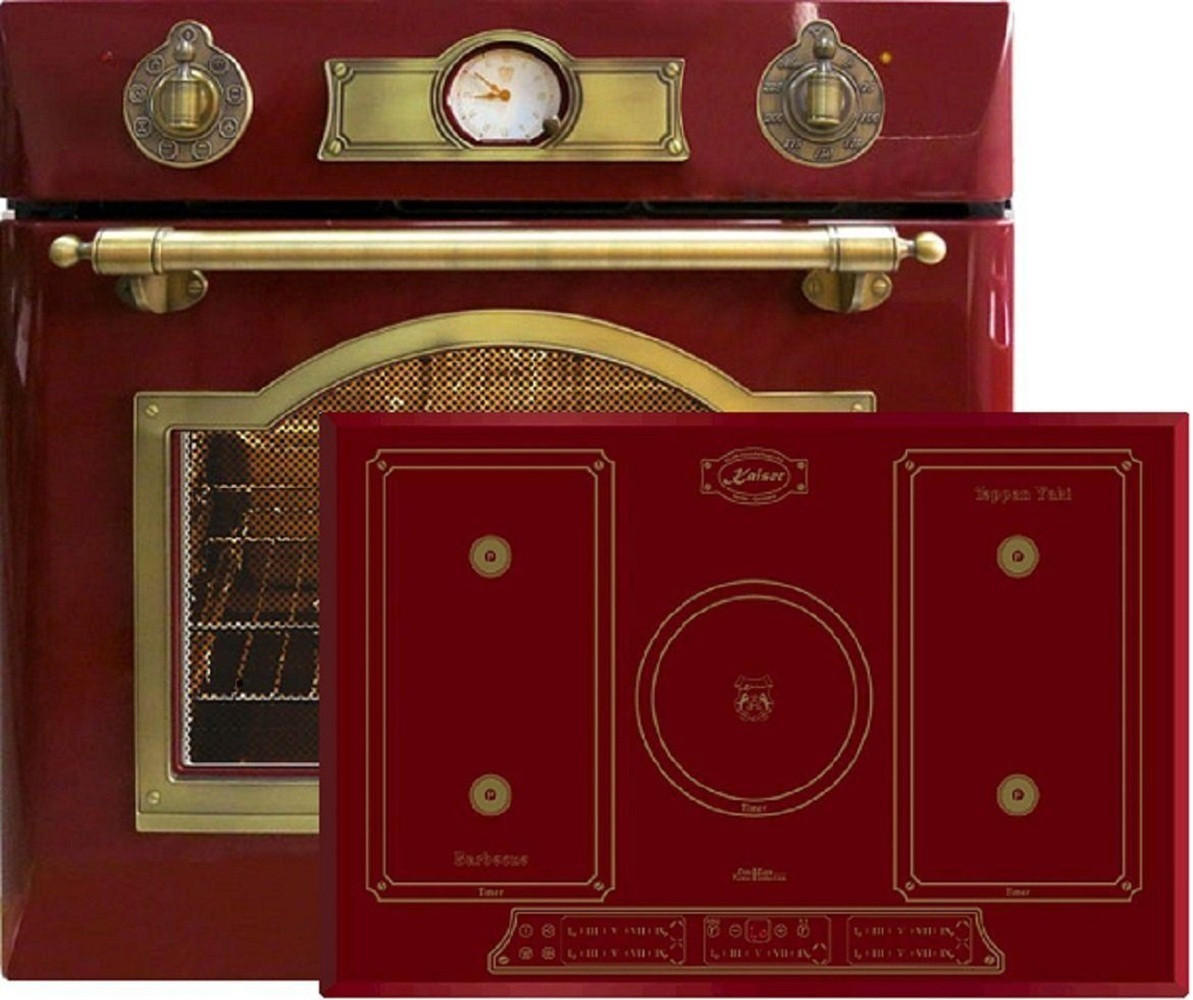 ELEKTRO Einbau Backofen 60 cm EH 6355 RotEm + KCT 7797FiRotEm Induktionskochfeld,77cm Rot - Rot, Metall (59.4/59.4/57.5cm) - Kaiser Küchengeräte