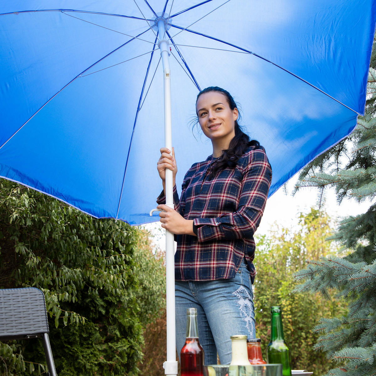 SONNENSCHIRM - Blau, Textil/Metall (180/180cm) - Relaxdays