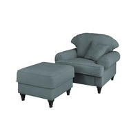 SESSEL-SET grau Landhaus, Loungesessel inklusive Hocker - Braun/Grau, Holz/Textil (175/95/110cm) - Furn.Design