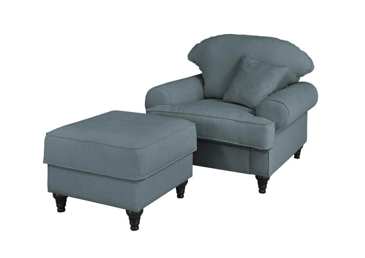 SESSEL-SET grau Landhaus, Loungesessel inklusive Hocker - Braun/Grau, Holz/Textil (175/95/110cm) - Furn.Design