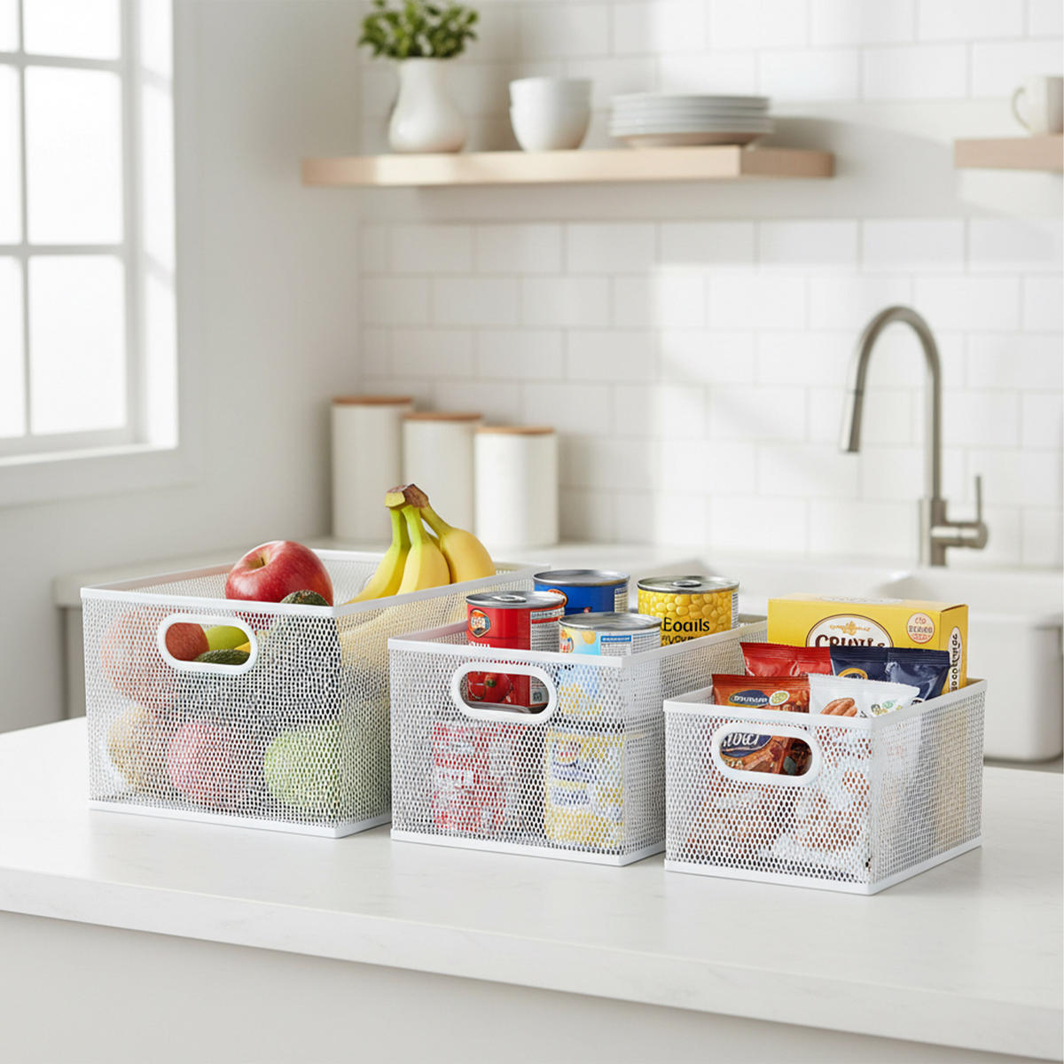 3-DIEL. sada úložných košov - biela, kov (18/36.5/18cm) - Relaxdays