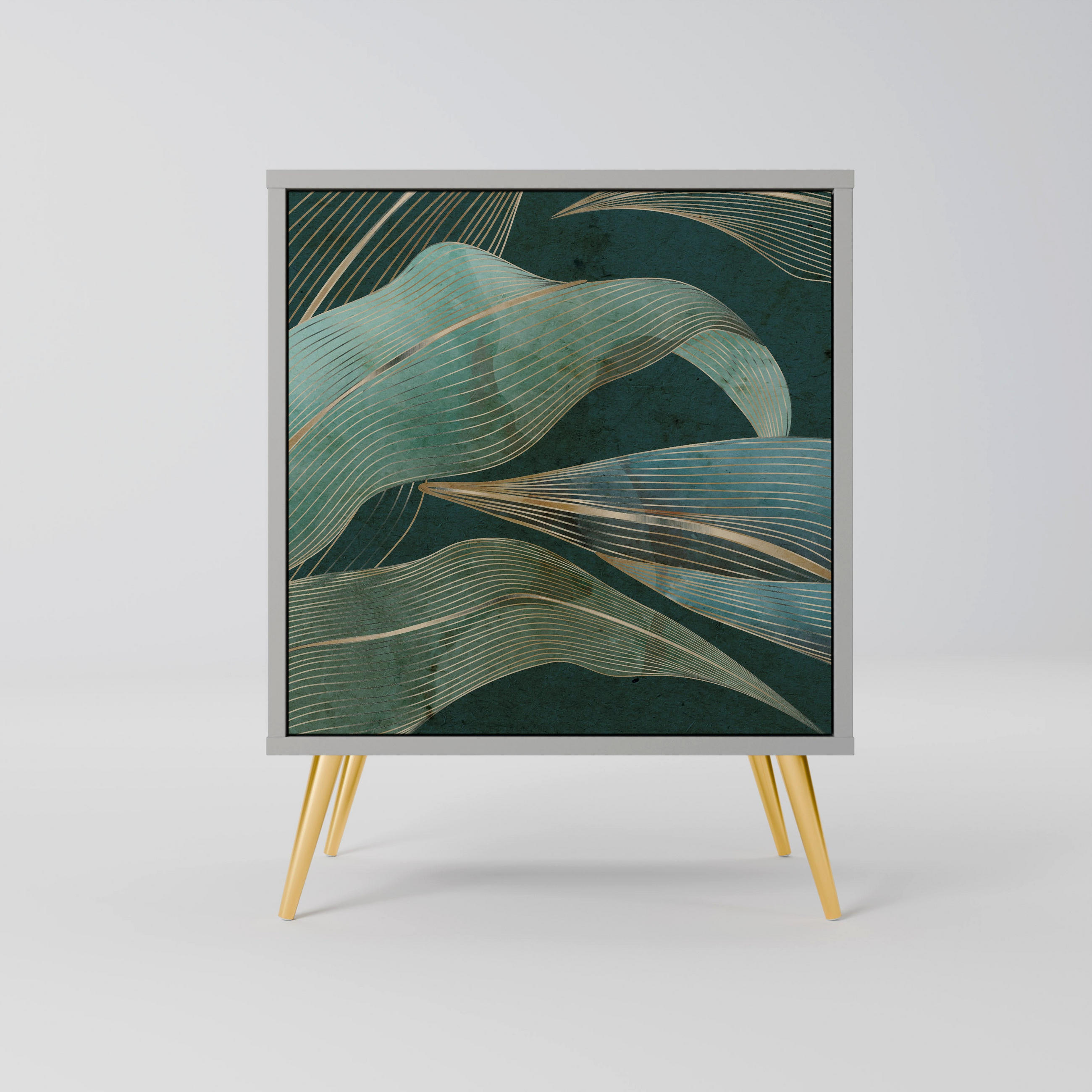 SIDEBOARD ROYAL GREEN, Grau, 57,5x42x75,5 cm, Goldfarbene Metallfüße - Goldfarben/Multicolor, Holzwerkstoff/Metall (57.5/75.5/42cm) - SpaceRebels
