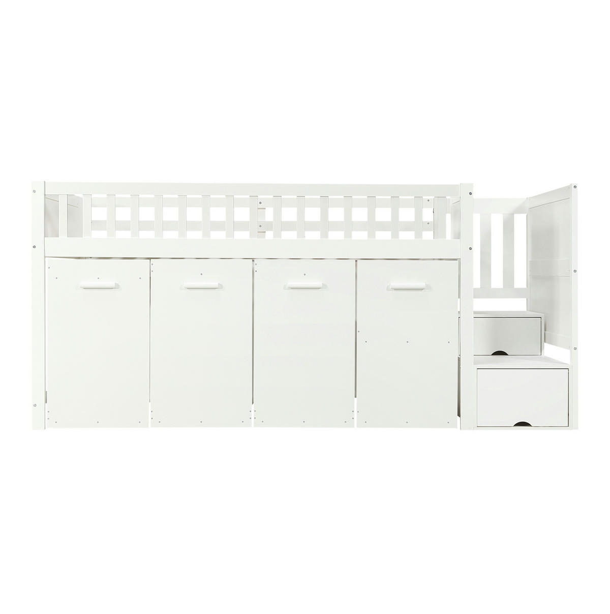 ETAGENBETT 90/200 cm aus Kiefer, MDF und Sperrholz mit Stauraumtreppe, Schreibtisch und Kleiderschränken Weiß - Weiß, Holzwerkstoff (90/200cm) - Modenvie