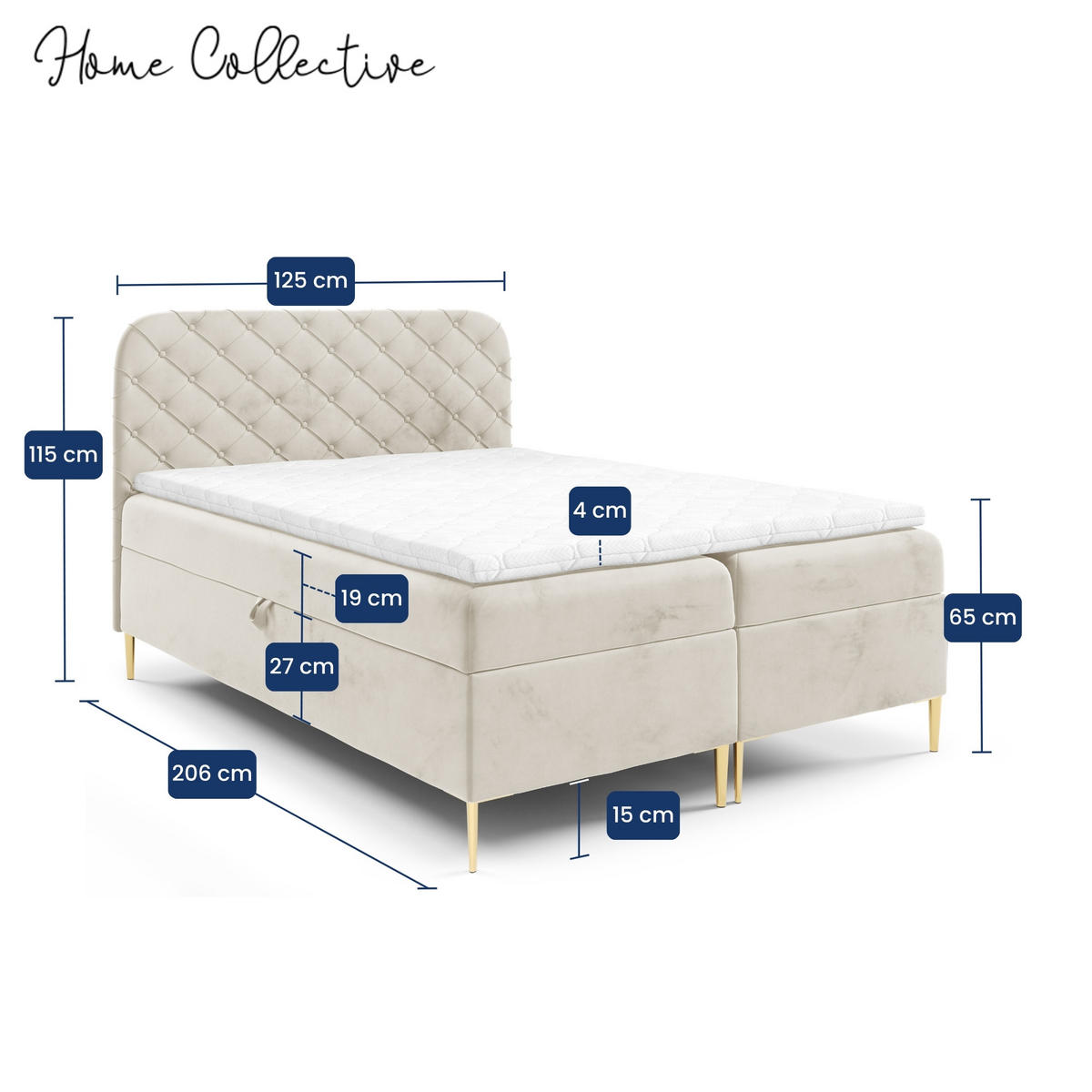 BOXBETT mit zwei Bettkasten 120x200 cm in Creme - Creme, Textil (120/200cm) - Home Collective