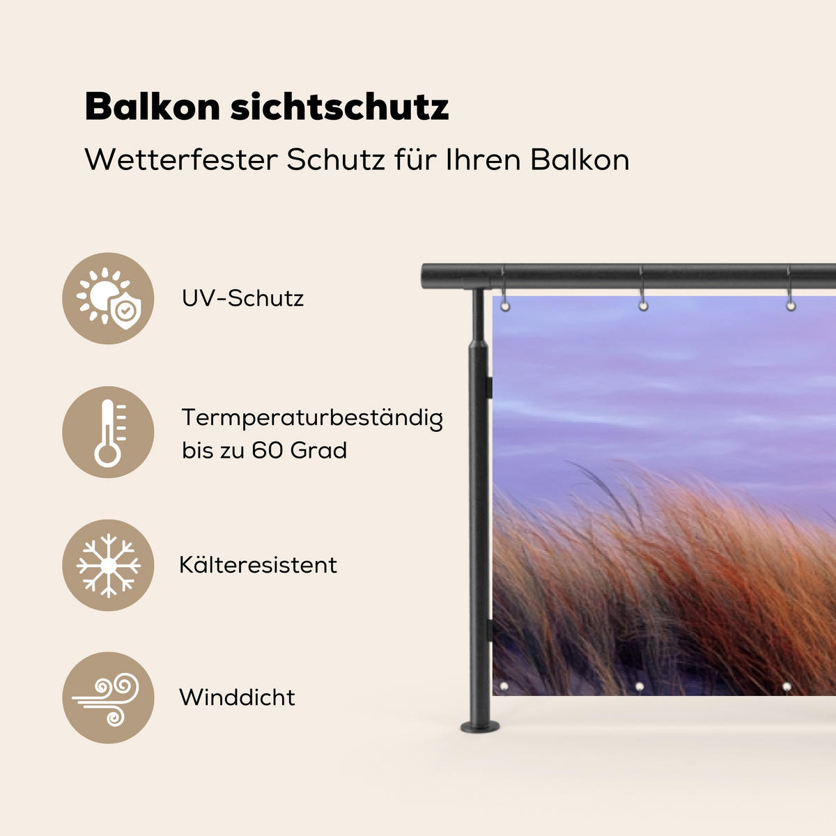 BALKON-SICHTSCHUTZ Leuchtturm - Dünen - Sonnenuntergang 500x75 cm - Hellrosa, Kunststoff (500/75cm) - MuchoWow