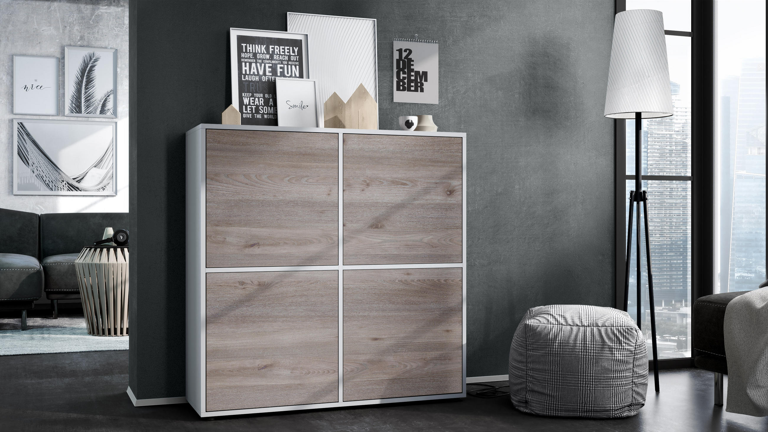 HIGHBOARD Cuba Türen in Eiche Nordic - Silbereichenfarben, Holzwerkstoff (104/105.5/35.5cm) - Vladon
