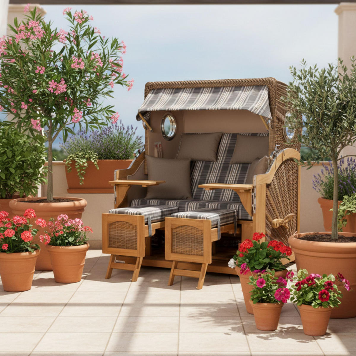 STRANDKORB XXL Düne Grande Teak Banana - Braun/Grau, Metall (142/170/95cm) - Mr. Deko