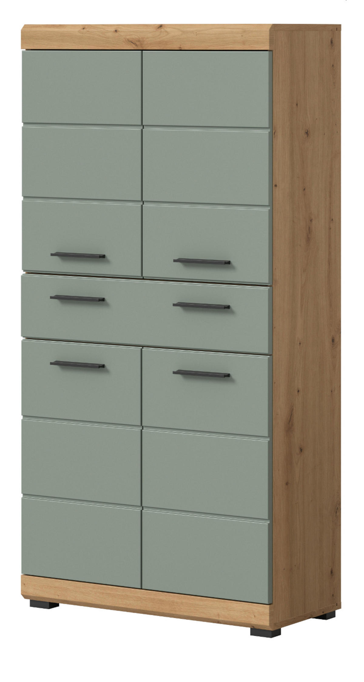 MIDISCHRANK Salbei grün, Eiche Artisan 74 x 141 cm, Badschrank 4-türig - Salbeigrün/Schwarz, Holzwerkstoff/Kunststoff (74/141/31cm) - Inn.Furn