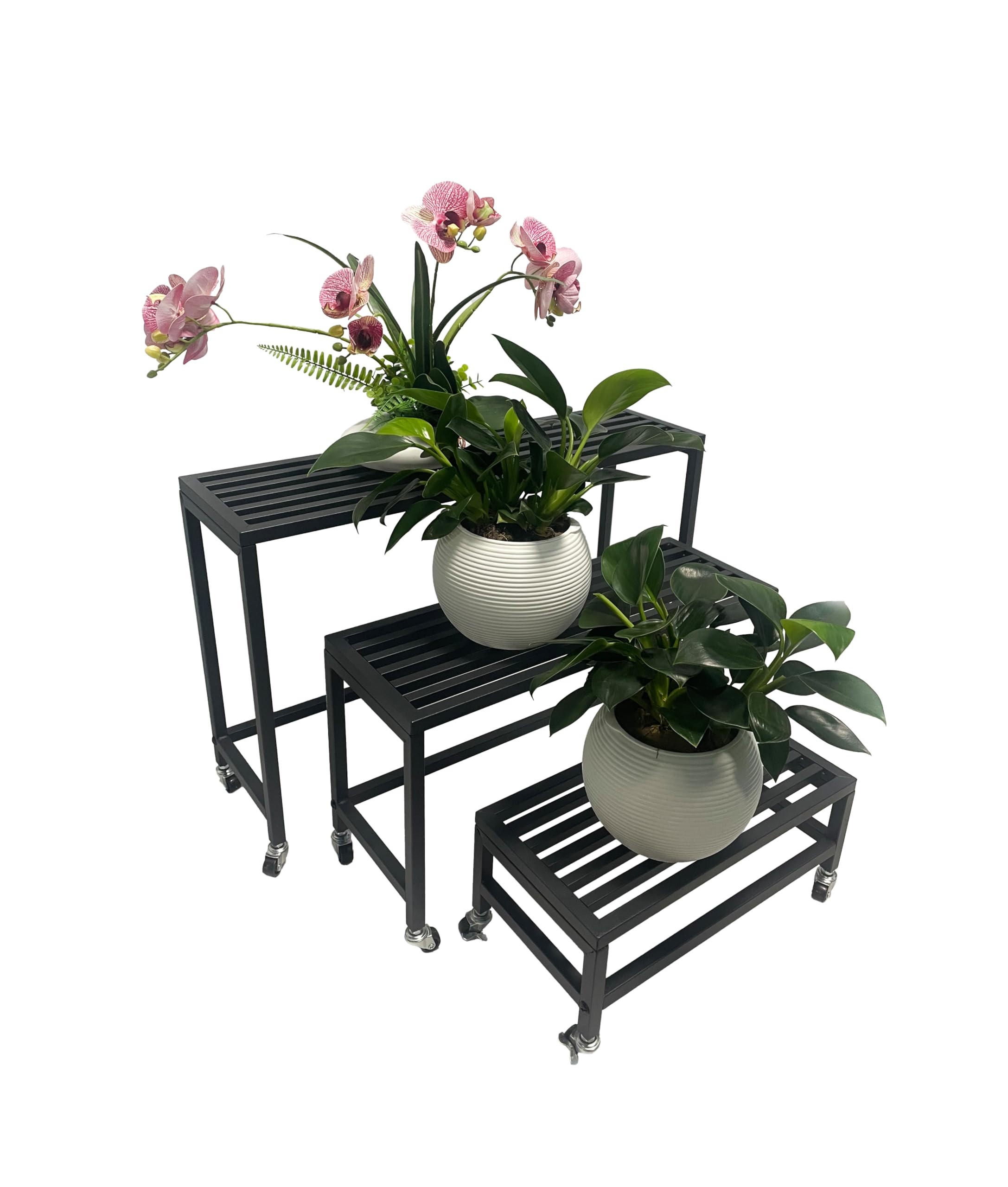 PFLANZBANK Jakob 3er Set Schwarz Stahl Blumenständer - Schwarz, Metall (20/45/70cm) - DELUKE