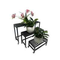 PFLANZBANK Jakob 3er Set Schwarz Stahl Blumenständer - Schwarz, Metall (20/45/70cm) - DELUKE