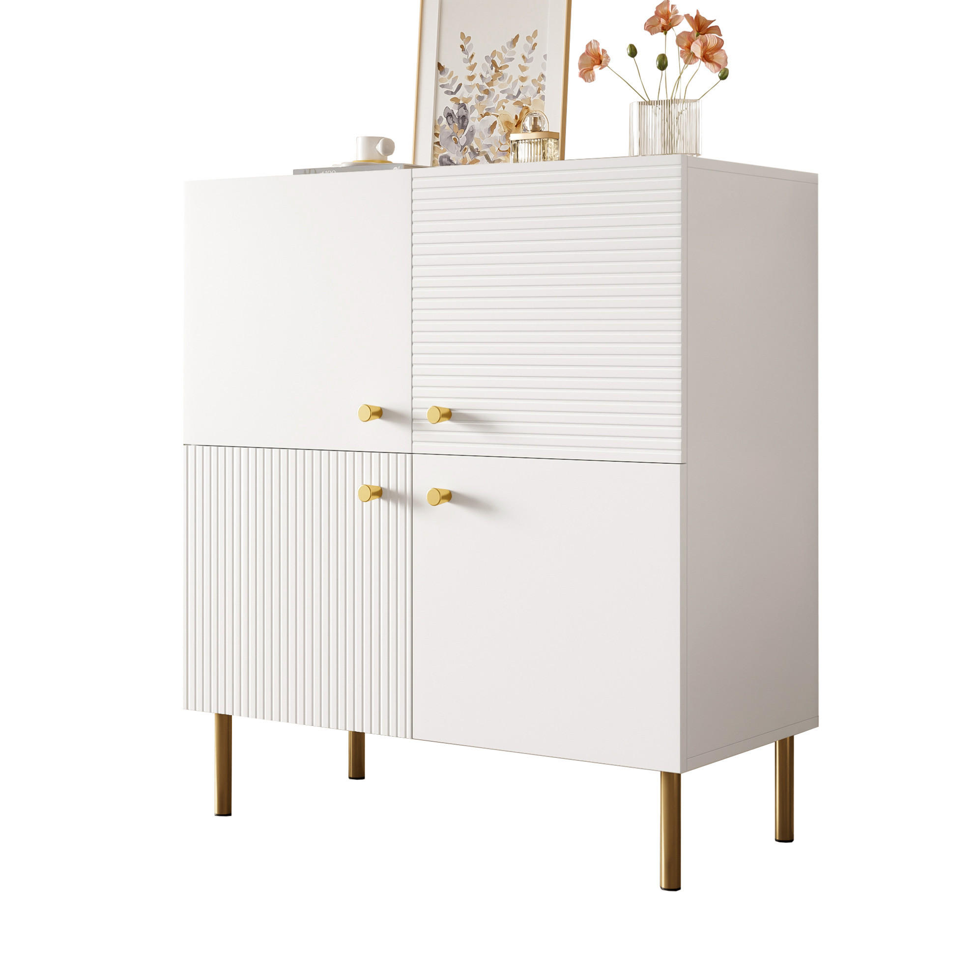 SIDEBOARD 80/36/90 cm weiß aus MDF mit Stahlbeinen - Weiß, Holzwerkstoff (36/90/80cm) - OKWISH