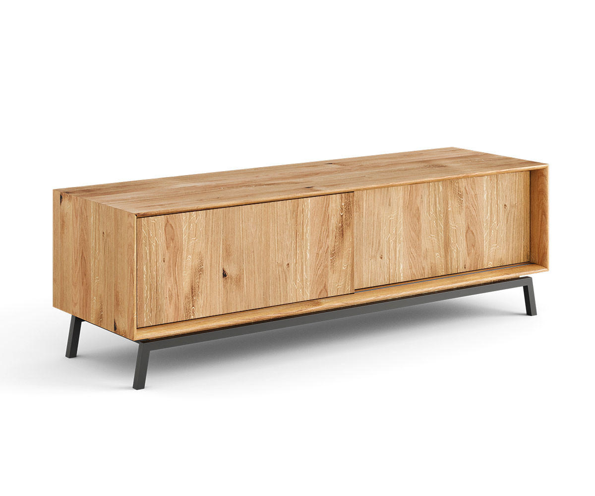 LOWBOARD Modern Loft Eiche Natur 200 / 50 / 52cm - Eichefarben/Schwarz, Holz (200/52/50cm) - Feldmann-Wohnen