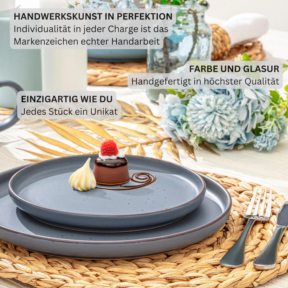 DESSERTTELLER BOMBAY GRAPHIT - 4 teilig aus Steingut - Grau, Stein (20.5cm) - Sänger